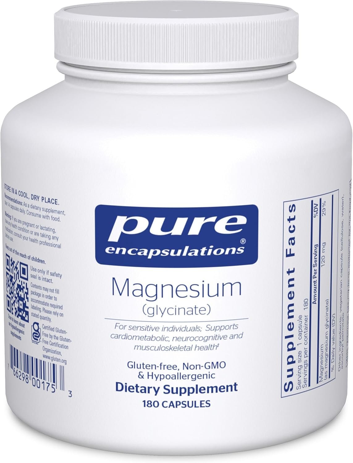 Pure Encapsulations Magnesium (Glycinate) – Supplement to Support Stress Relief, Sleep, Heart Health, Nerves, Muscles, and Metabolism* – with Magnesium Glycinate – 180 Capsules