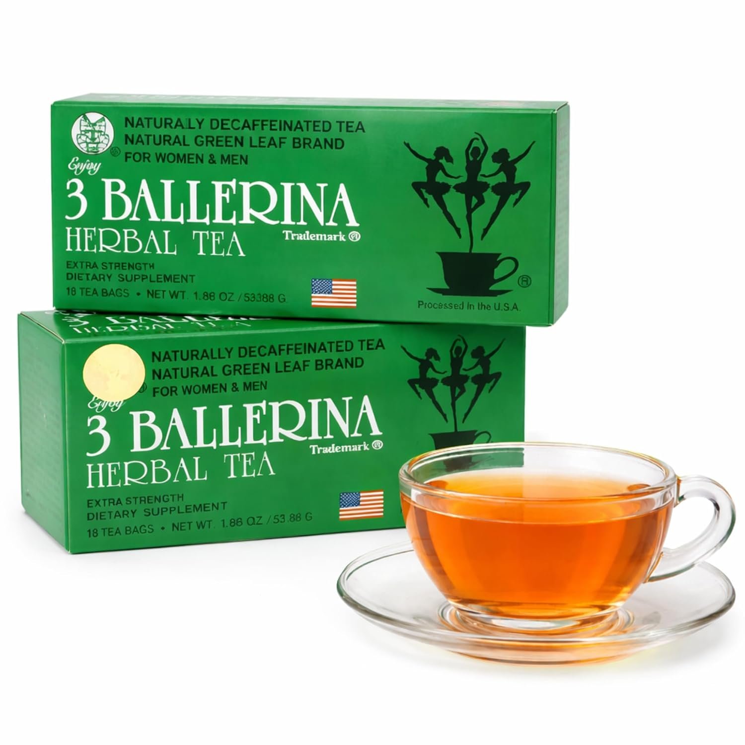 3 Ballerina Caffeine-Free Extra Strength Herbal Tea, 18 Count, Pack of 2 | Traditional & All-Natural Ingredients Herbal Tea Drink for Men & Women – Processed in the USA