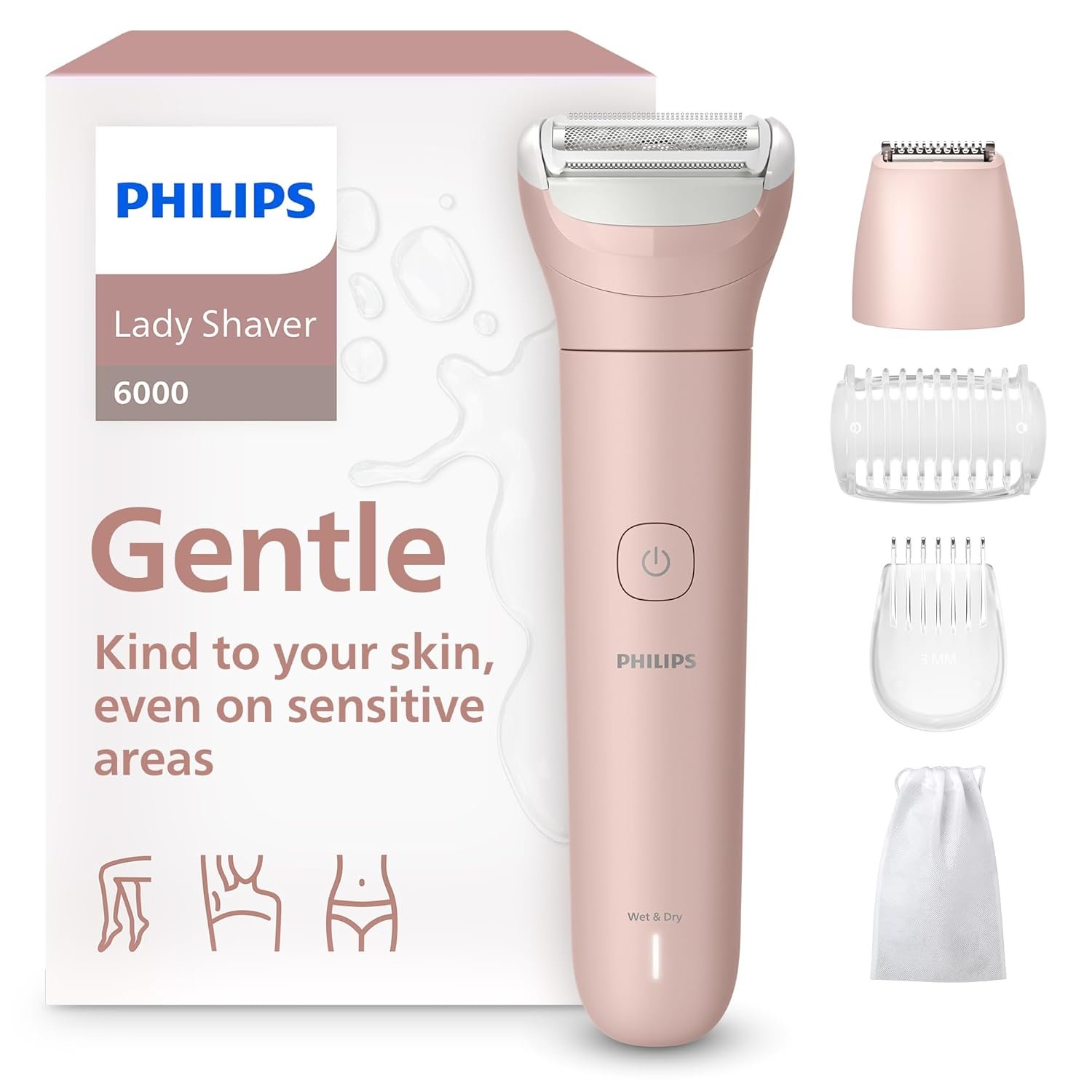 Philips Lady Shaver Series 6000 – Cordless, Wet & Dry Electric Shaver, 3-Blade Shaving System, for Legs, Body & Bikini, 80 Mins. Runtime, Model BRL137/00