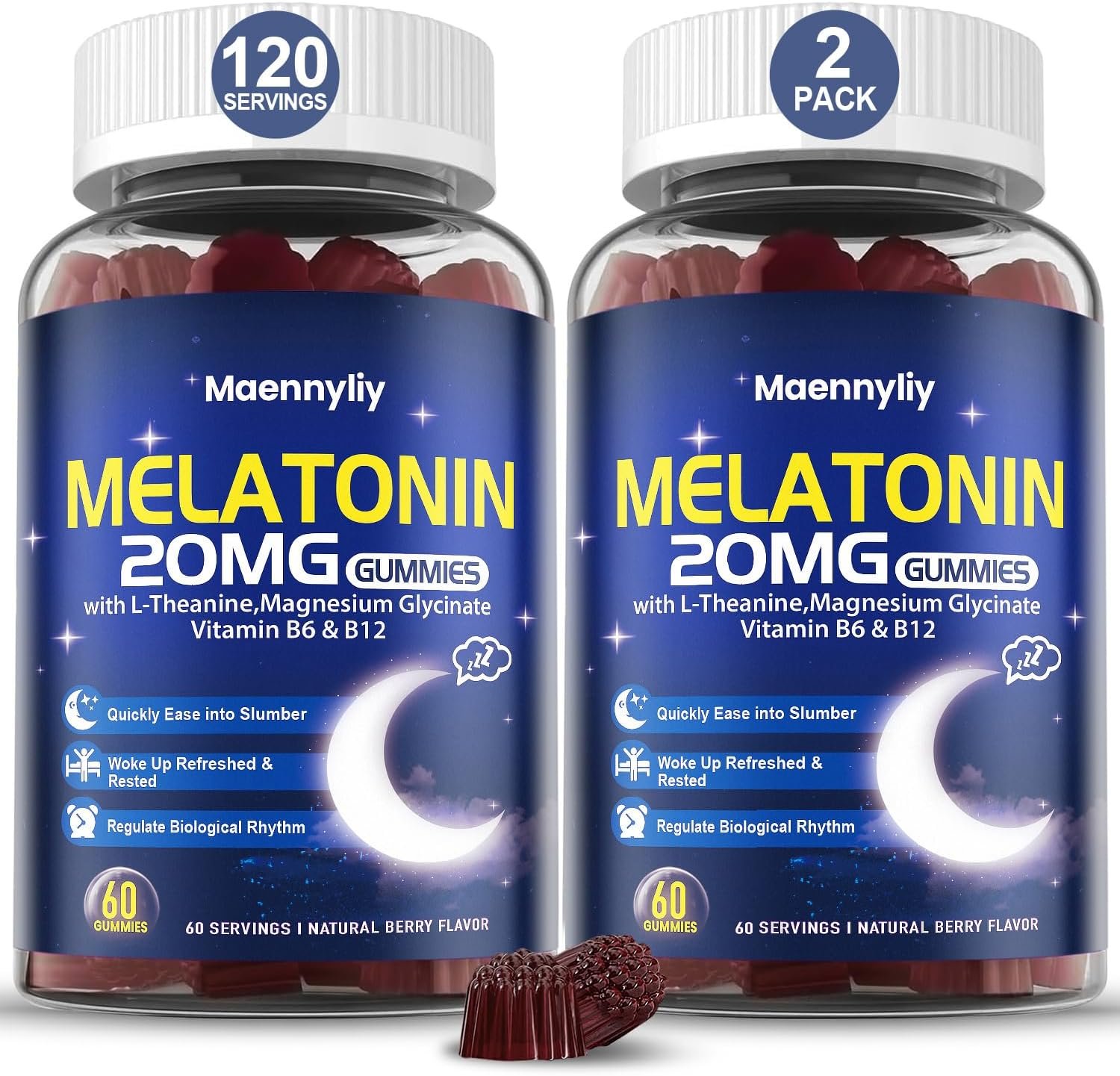 Maennyliy Melatonin 20mg Gummies for Adults – Sugar Free Melatonin Gummies Extra Strength with L-Theanine, Magnesium, Ashwagandha, Turmeric, D3 & Zinc – Non-Habit Forming