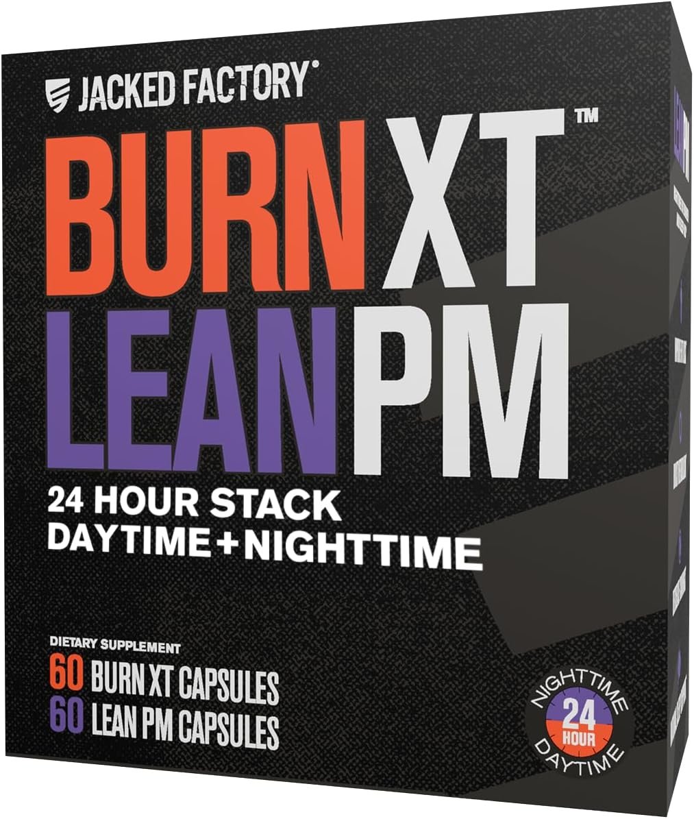 Jacked Factory Burn-XT + Lean-PM Kit – 24-Hour Body Composition & Metabolism Support Stack – Day & Night Formula – 60 Count, 2 Pack