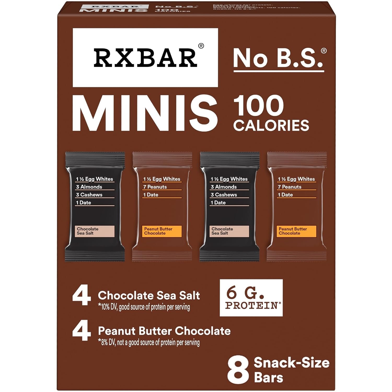 RXBAR Minis Protein Bars, 6g Protein, Gluten Free Snacks, Chocolate Sea Salt & Peanut Butter Chocolate Variety Pack, 7.3oz Box (8 Bars)