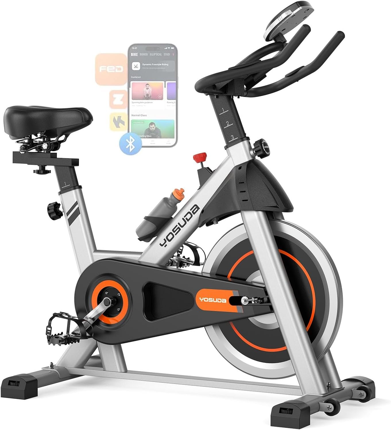 YOSUDA Exercise Bike, Magnetic Friction Stationary Bike with App Training | Magnetic Indoor Cycling Low Noise Bike for Home with 300 lb Weight Capacity, Tablet Holder and Fitness Course for Weight Loss