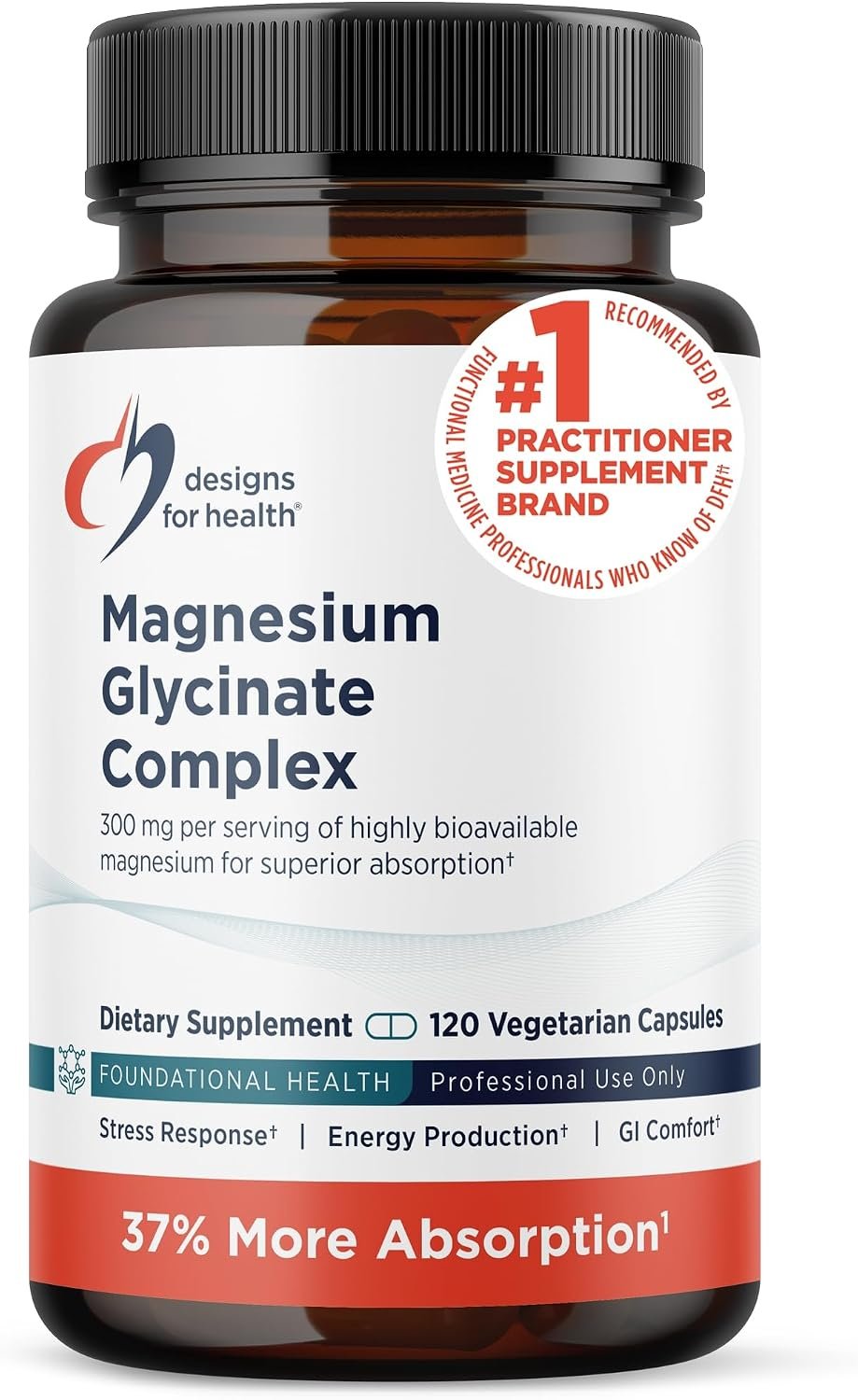 Designs for Health Magnesium Glycinate Complex – High Absorption, Patented Magnesium Complex – Promotes Calm Sleep, Energy, Bone & Heart Health, and Immune Support – Vegan, Gluten Free (120 Capsules)