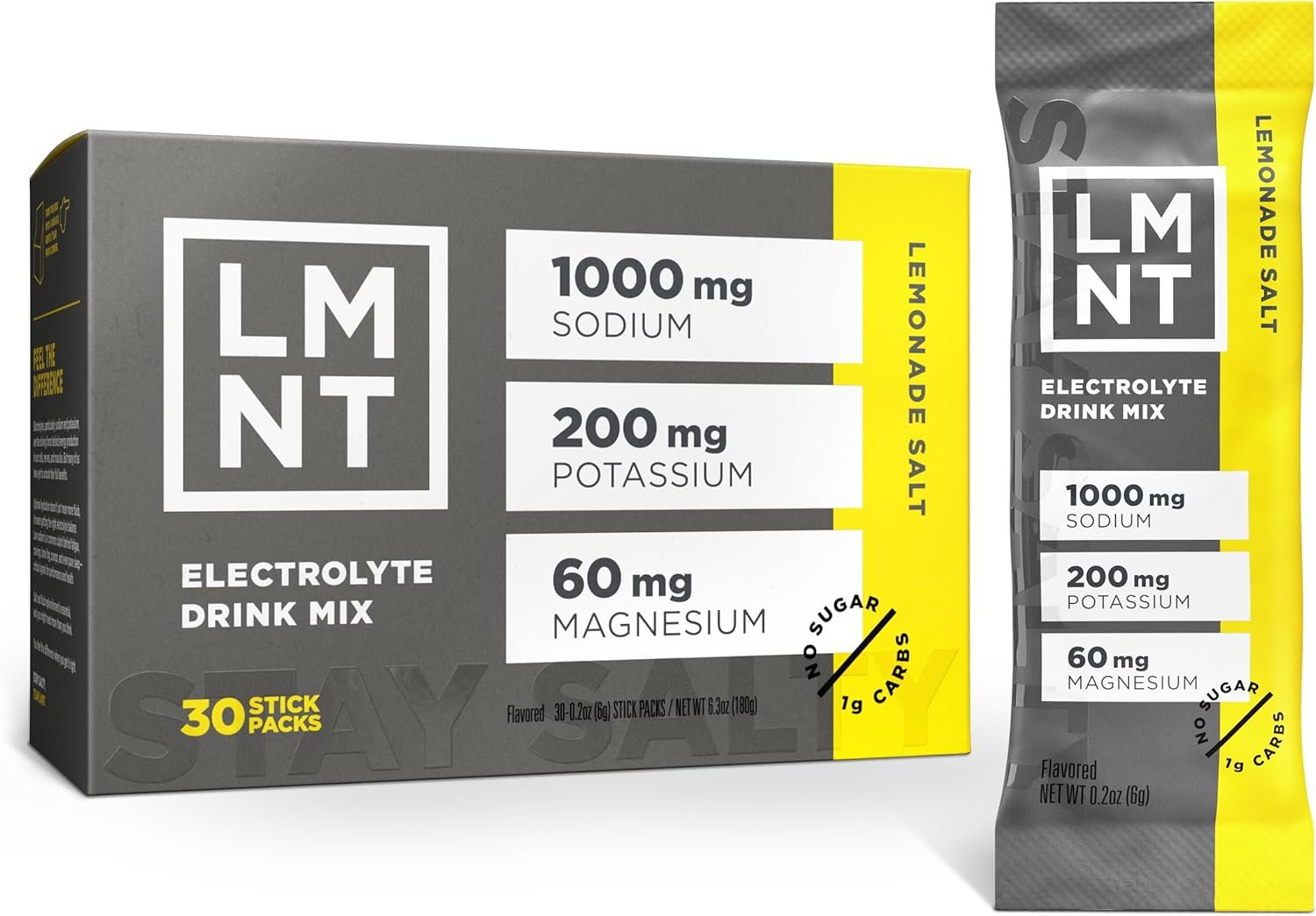 LMNT Zero Sugar Electrolytes – Lemonade Salt | Drink Mix | 30 Count
