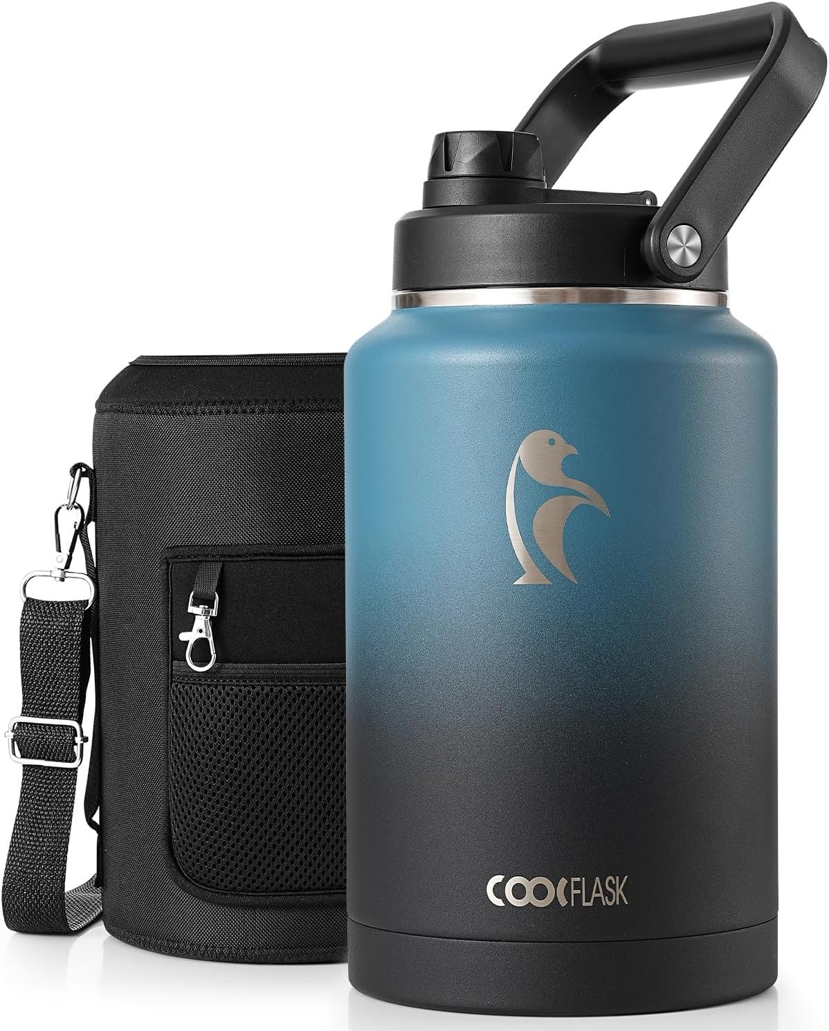 Coolflask Titan Gallon Water Bottle Insulated with Large Handle Spout Lid | 128 oz Water Jug Stainless Steel Triple-Wall, Cold 48+h, Wide Mouth, Carrying Bag, Leakproof, BPA-Free, for Gym & Hiking