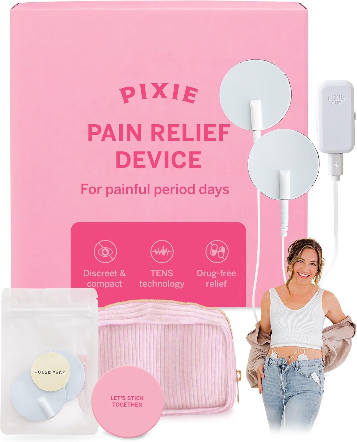 Pixie Period Pain Relief Device – Best PMS Relief Simulator with TENS Technology – Thinnest Wearable Tens Unit – Unnoticeable Under Clothes – Menstrual Cramp Comfort for Feminine Care