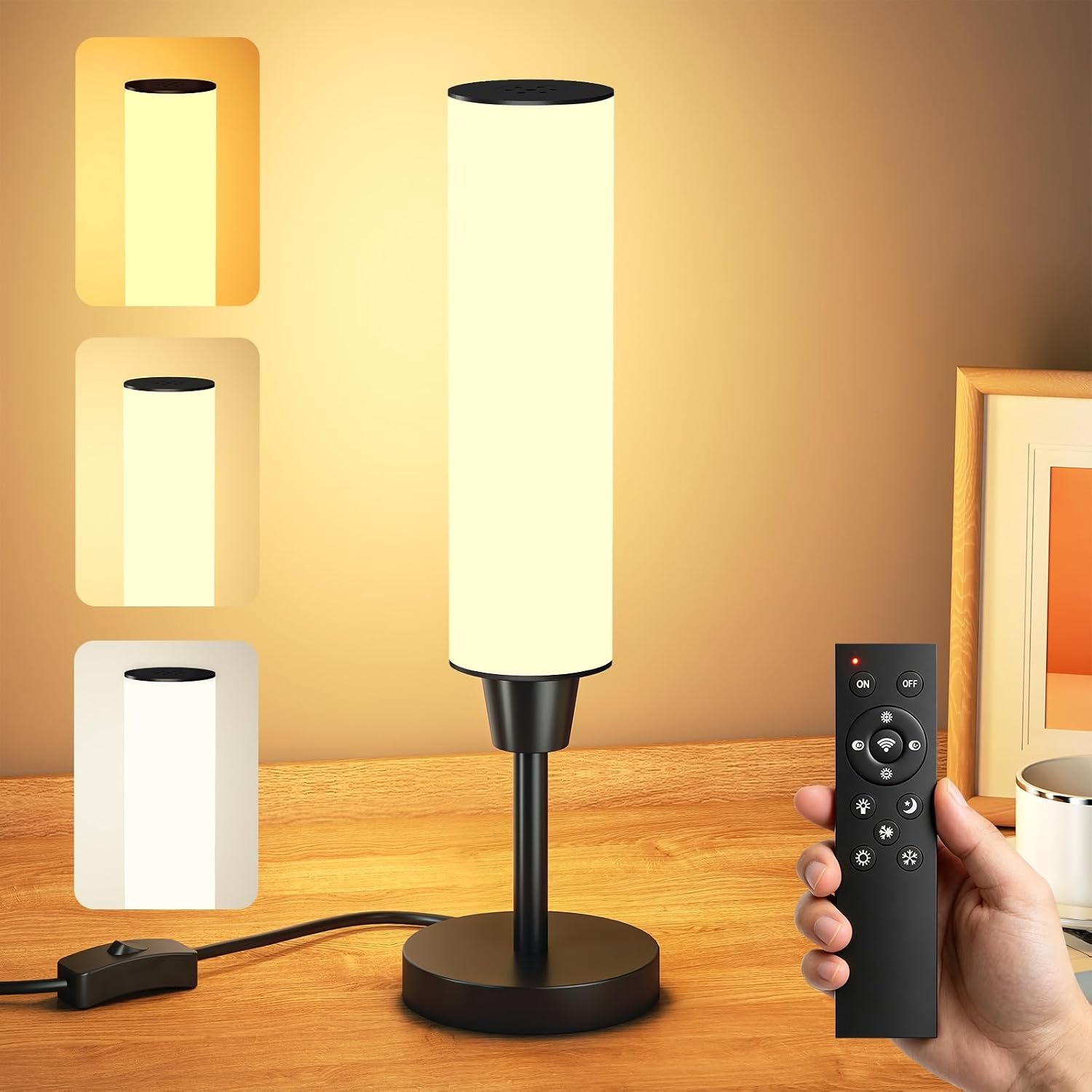 Light Therapy Lamp with Remote,Sunlight lamp,Black | Multiple Color Temperatures, 10 Brightness Levels, Seasonal Mood Boost, Table Lamp for Bedroom & Living Room