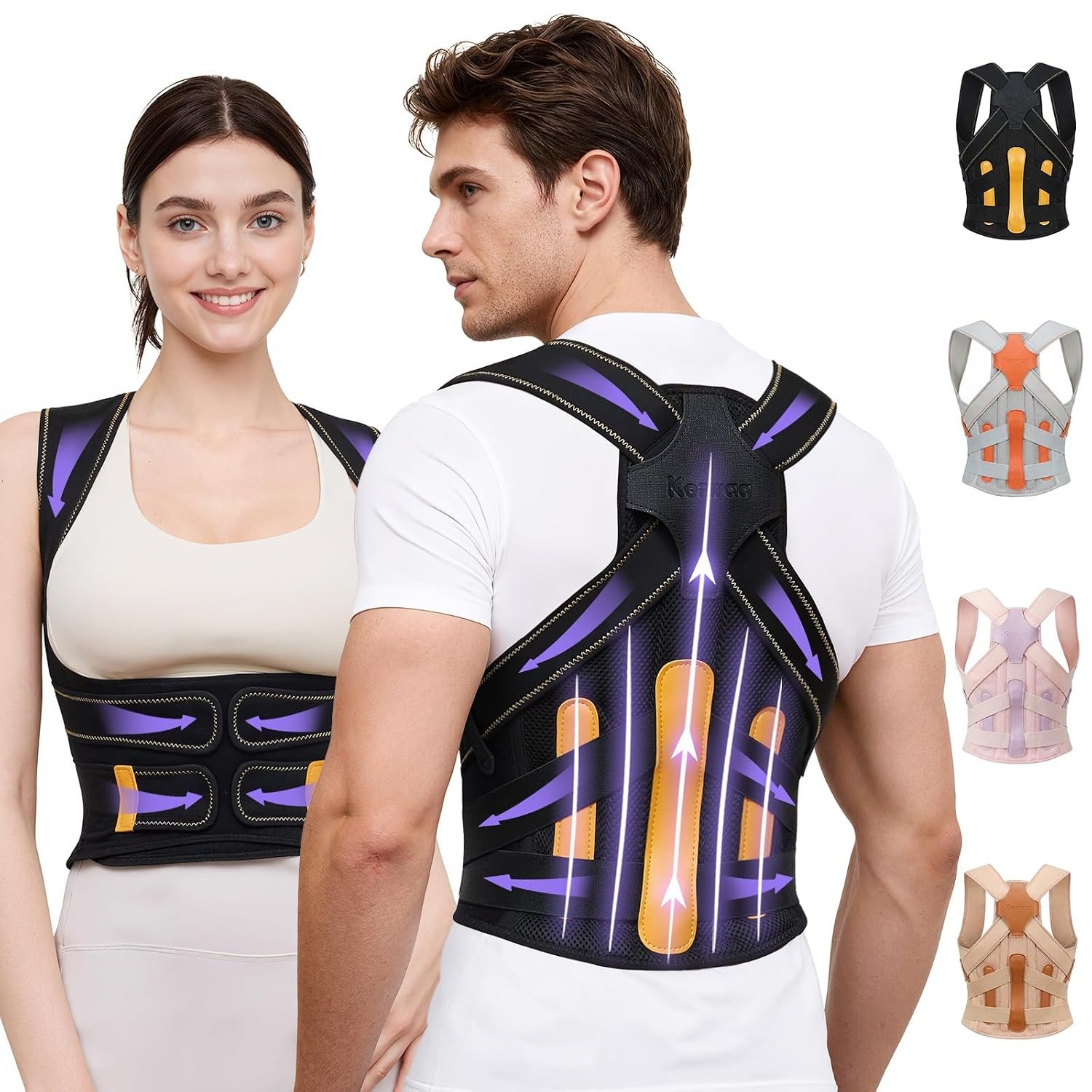 Posture Corrector for Women and Men, Full Back Support Brace, Adjustable Shoulder Straightener, Improving Posture, Relief Upper and Lower Back, Neck Pain, Black Yellow, Medium