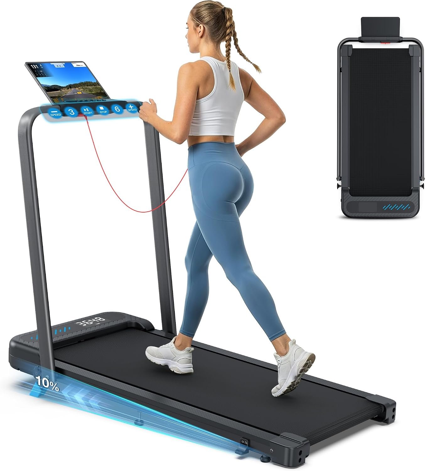 WELLFIT Folding Treadmill for Home, Walking Pad with Incline and Handle Bar | 350+lbs Capacity,Under Desk Treadmill for Home Small Office,Low Noise Treadmills with Smart Voice Control for Jogging Running