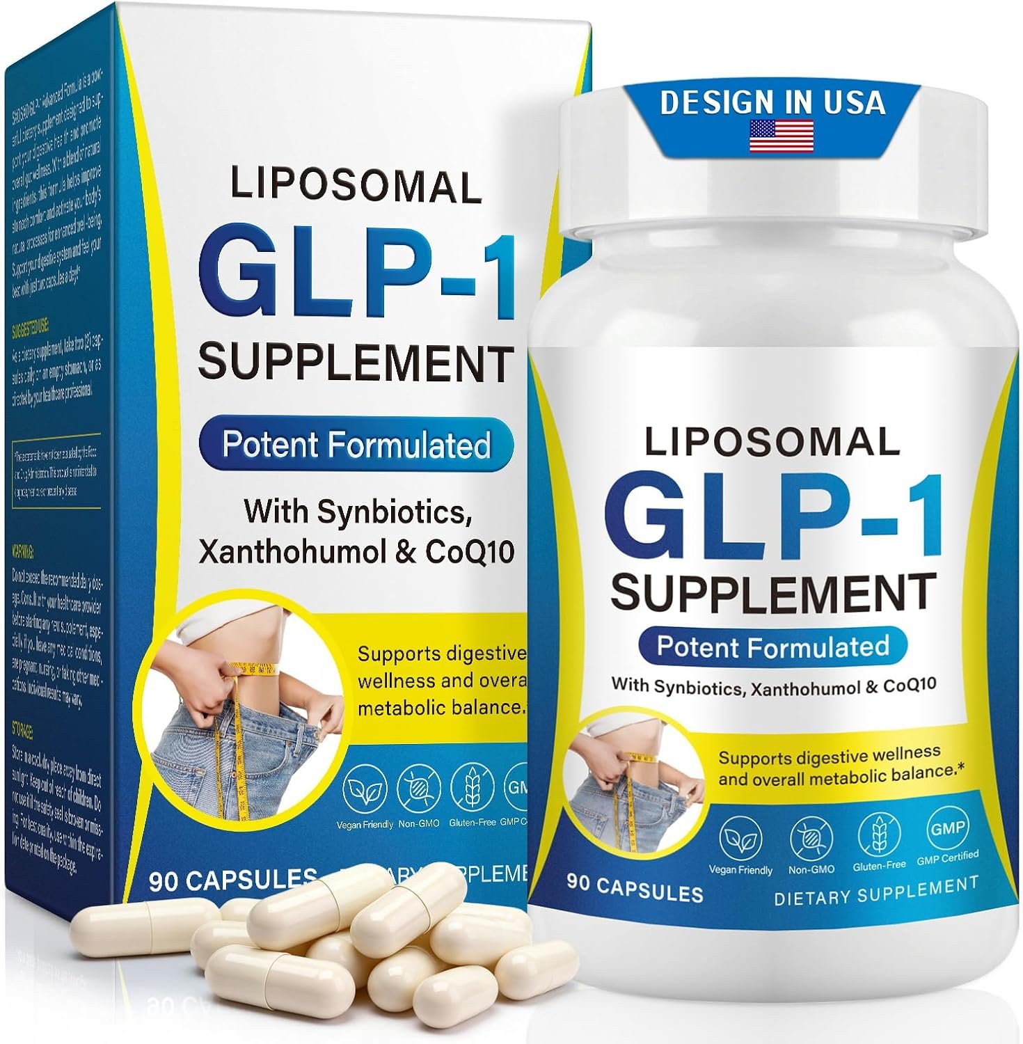 asusxcli GLP-1 Supplement – Dietary Supplement -Synbiotics – Curb Appetite, Boost Metabolism & Support Gut Health for Women & Men Lean Body Support – 90 Capsules