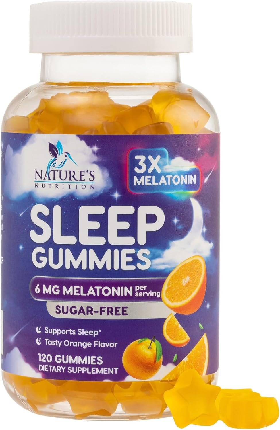 Melatonin Sleep Gummies – Melatonin 6mg Per Serving – Sugar-Free Melatonin Gummy for Adults – Extra Strength Sleeping Gummy Supplement – Supports Restful Sleep – Tasty Orange Flavor – 120 Gummies