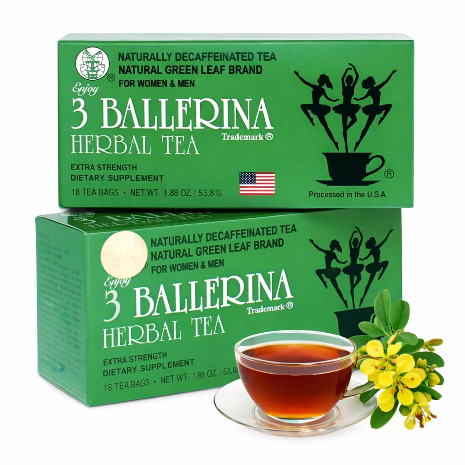 3 Ballerina Tea Dieters Drink, Extra Strength Herbal Tea Bags, Pack of 2 | All-Natural & Caffeine-Free Ballerina Herbal Tea for Men & Women, 36-Count Tea Bags – Processed in the USA