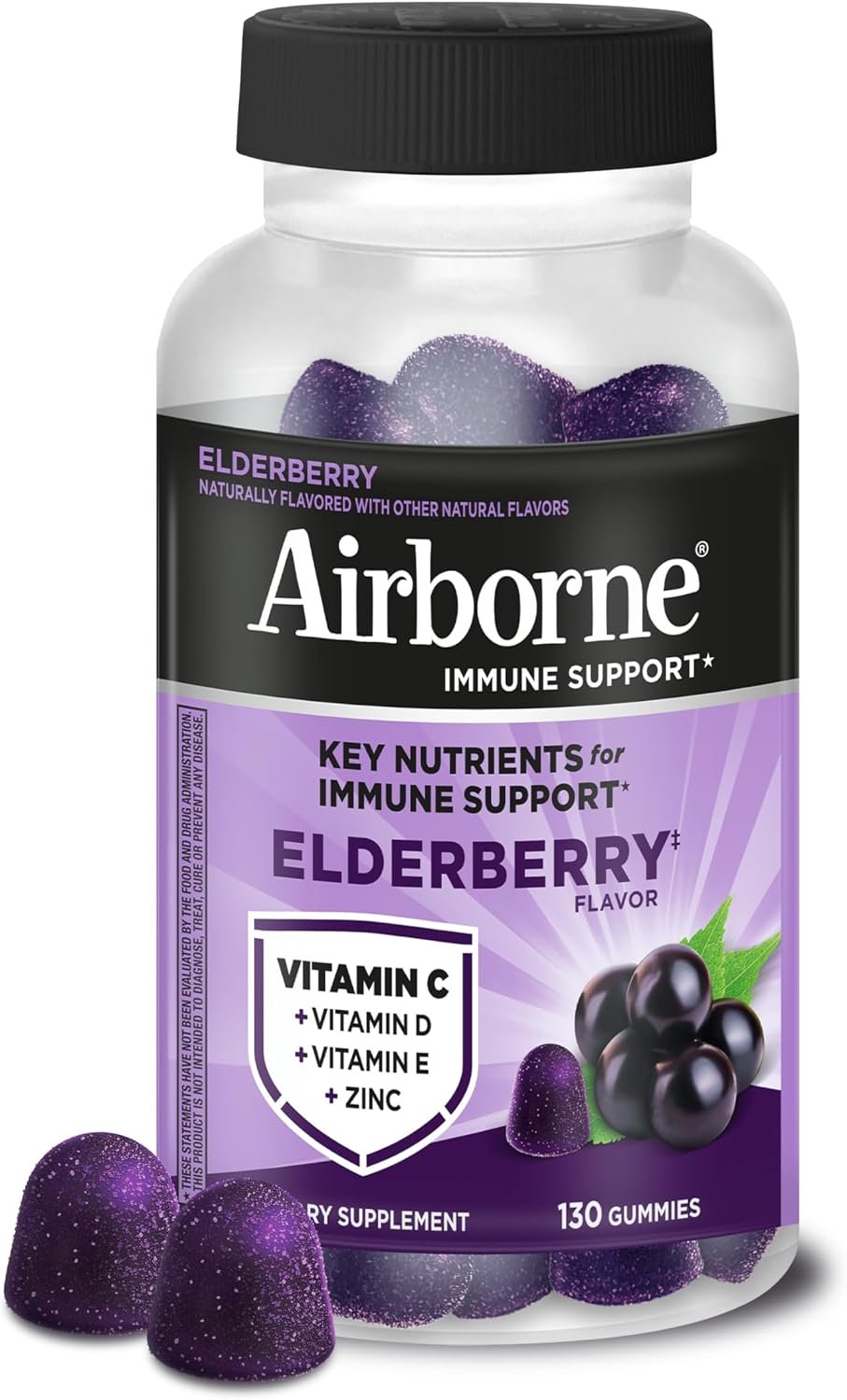 Airborne Elderberry Immune Support Zinc, Vitamin C, D & E Gummies, 130ct