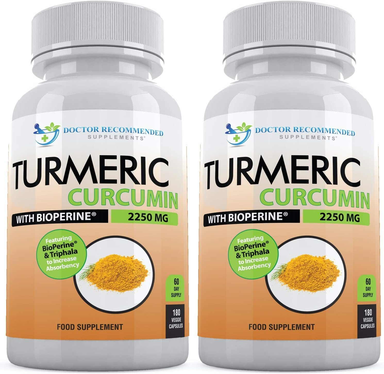 Turmeric Curcumin with Bioperine – 360 Veggie Capsules – 2250mg 95% Curcuminoids with Black Pepper Supplement and Triphala (Pack of 2)