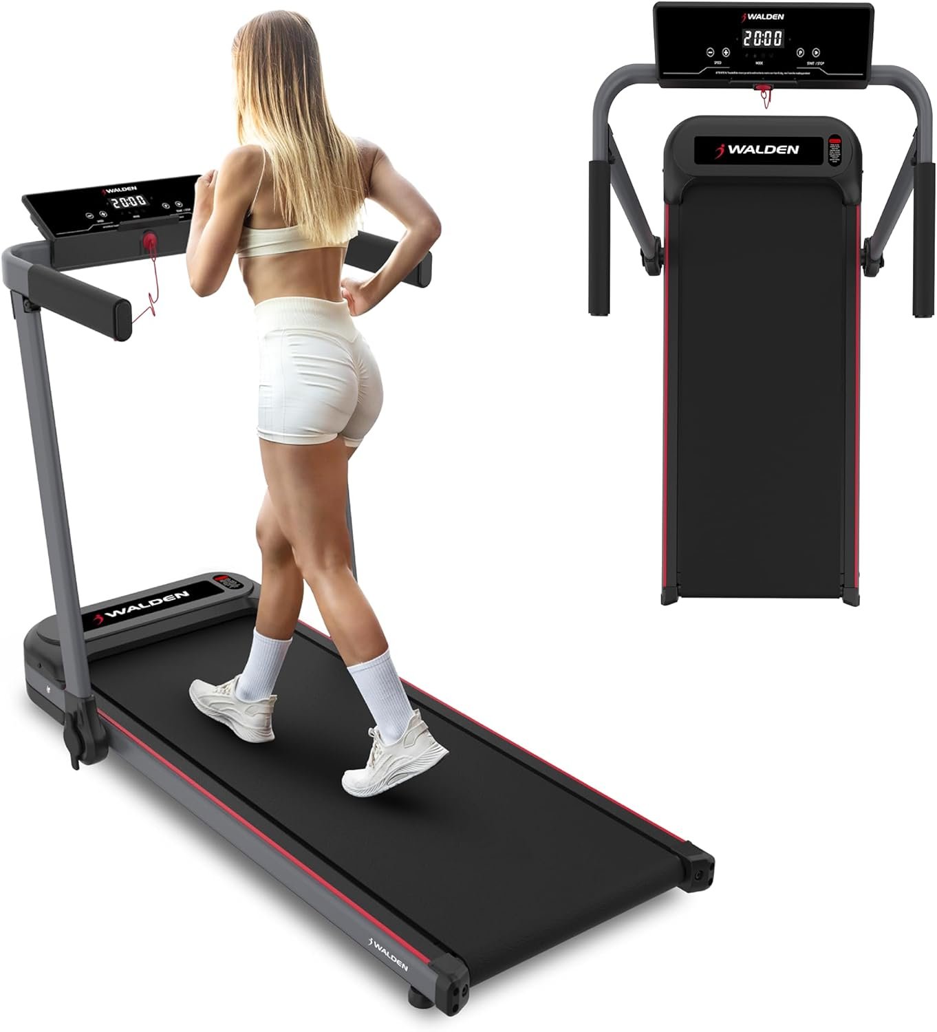 Walden Sports Folding Electric Treadmill with Handle – Portable Running Machine LCD Screen – 6.2mp/h Adjustable Speed