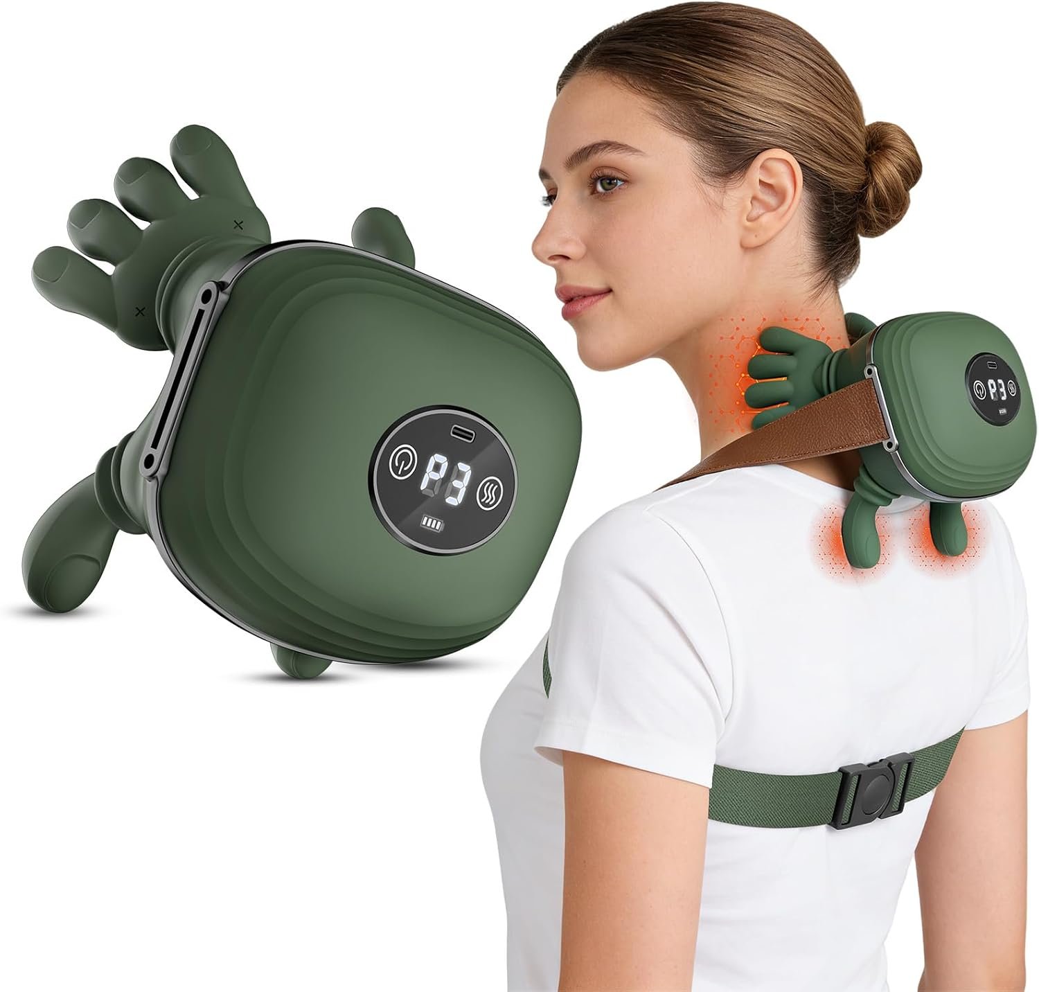 Human-Like Neck Massager with Heat for Pain Relief Deep Tissue, Cordless 4D Kneading Neck and Shoulder Massager with Bionic Fingers Massage and Screen, Ideal Gifts for Women Men