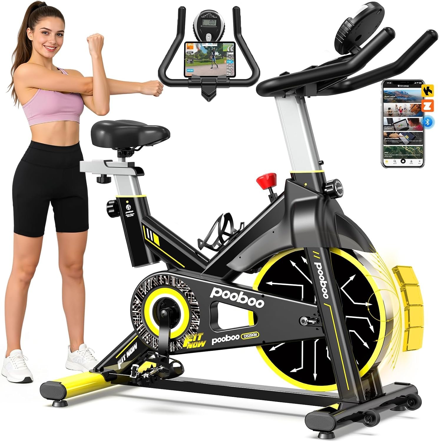 Exercise Bike,Stationary Bike for Home,Magnetic Indoor Cycling Bike | Low Noise Workout Bike with Exclusive App,Tablet Mount and Fitness Courses for Weight Loss,Adjustable,350lbs Weight Capacity