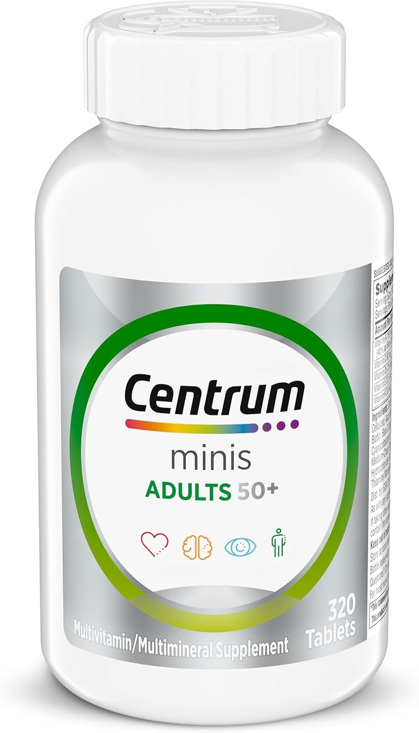 Centrum Minis Silver Multivitamin for Adults 50 and Over, 320 Tablets | Contains Vitamin D3, B Vitamins, Clinically Proven to Support Memory as You Age, GLP-1 Support