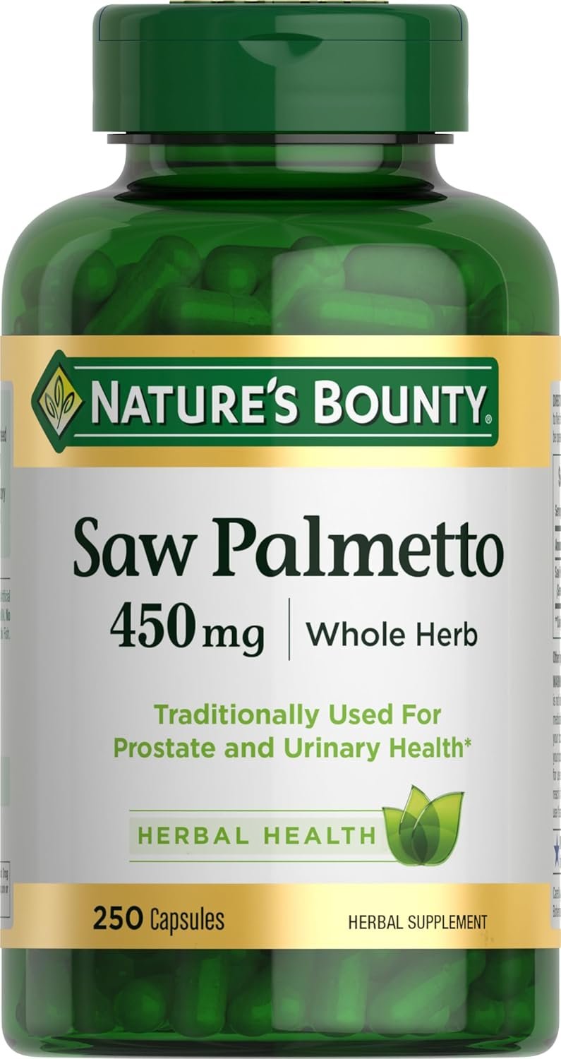 Nature’s Bounty Saw Palmetto Support for Prostate and Urinary Health, Herbal Health Supplement, 450mg, 250 Capsules | Herbal Health Supplement, 450mg, 250 Capsules