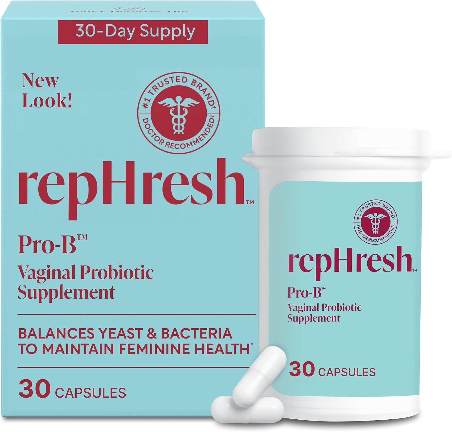 RepHresh Pro-B Vaginal Probiotic Supplement, pH Balance, Probiotics for Women, Balances Yeast and Bacteria to Maintain Feminine Health, Daily Oral Capsules, 30 Count | Probiotics for Women, Balances Yeast and Bacteria to Maintain Feminine Health, Daily Oral Capsules, 1 Month Supply