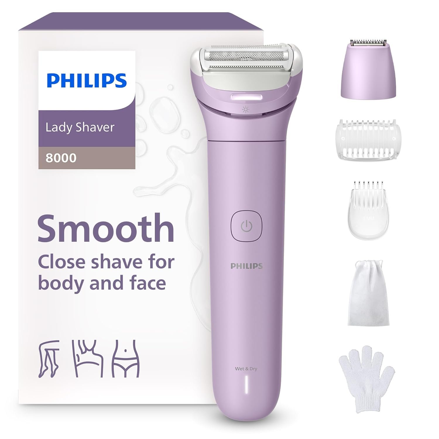 Philips Lady Shaver Series 8000 – Cordless, Wet & Dry Electric Shaver, 3-Blade Shaving System, Flexible Shaving Head, LED Light, for Legs, Body & Bikini, 100 Mins. Runtime, Model BRL149/00