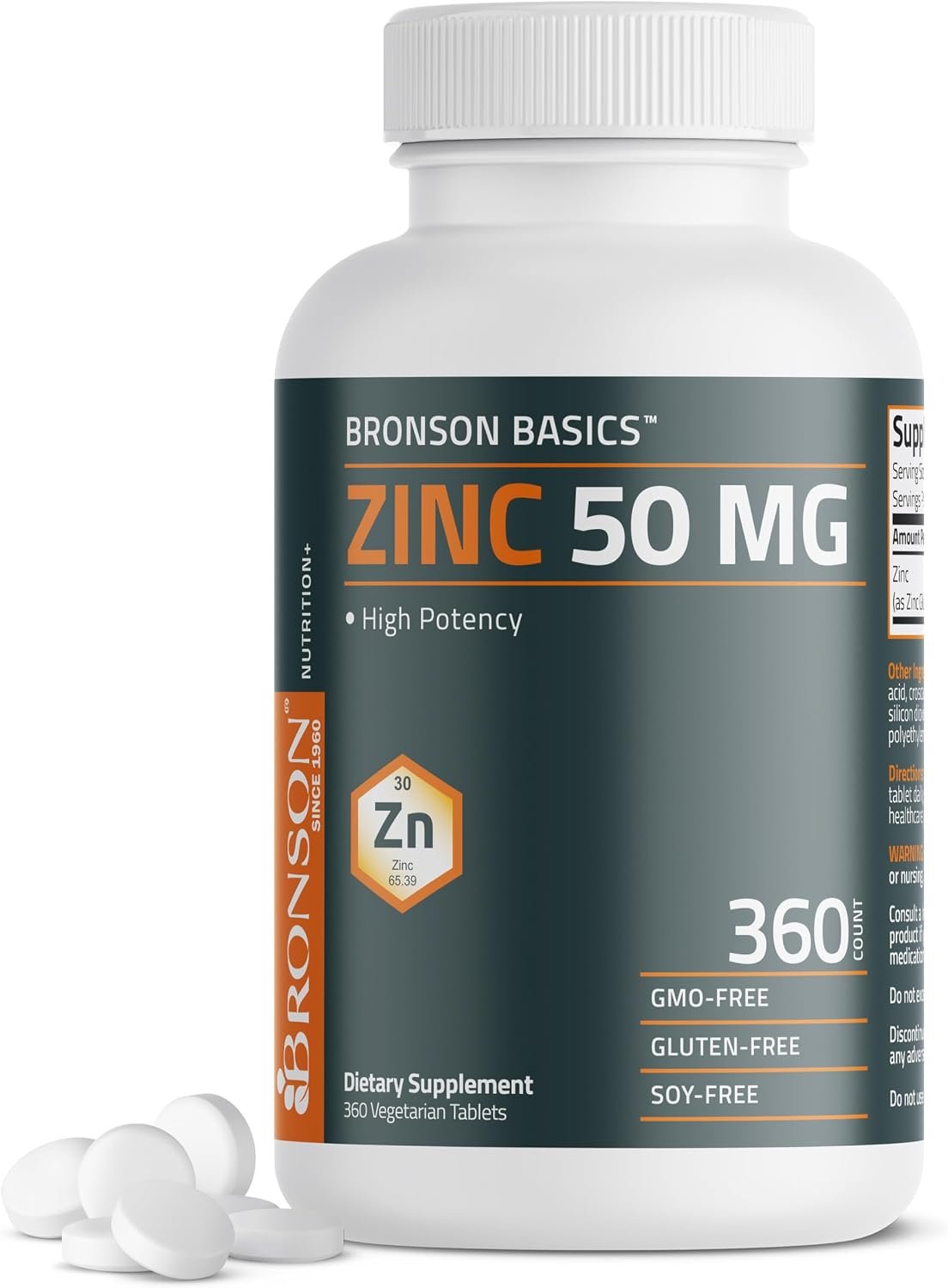 Bronson Zinc 50 MG High Potency Supports Immune, Antioxidant & Skin Health – Non-GMO, 360 Vegetarian Tablets