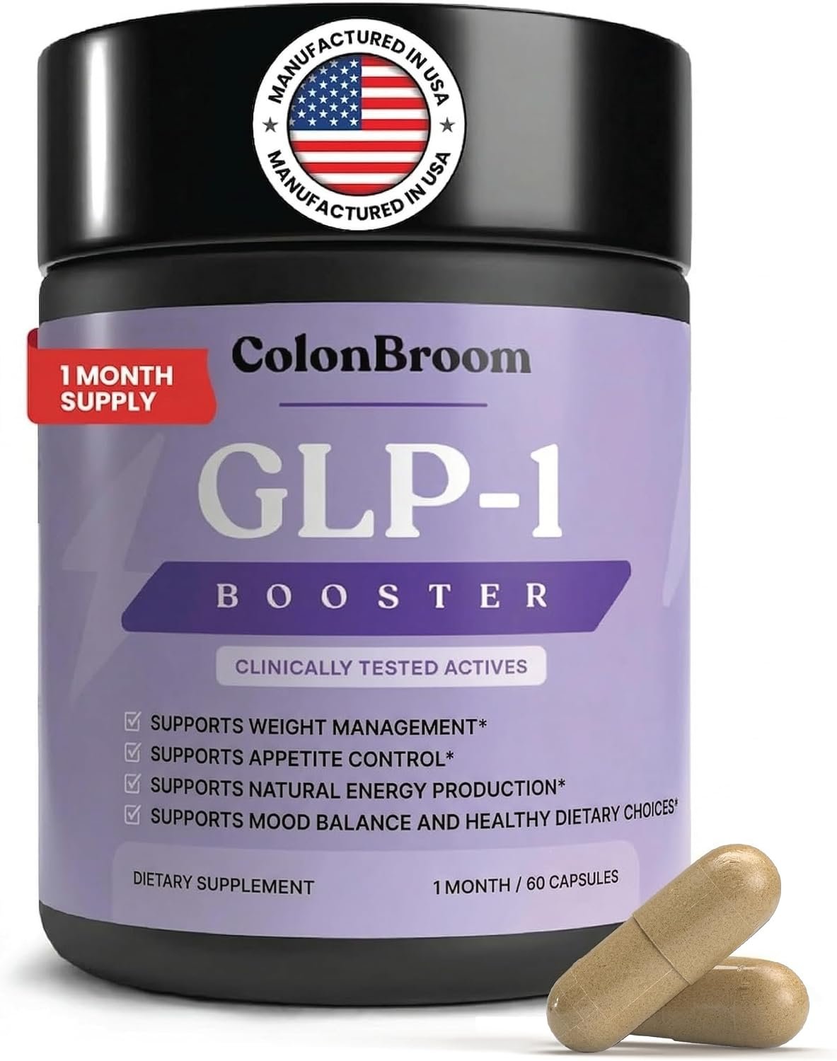 ColonBroom GLP-1 Weight Management Supplement for Women & Men – GLP1 Supports Appetite Control, Energy & Mood Balance – Vegan, Gluten-Free Diet Capsules | 60 Count
