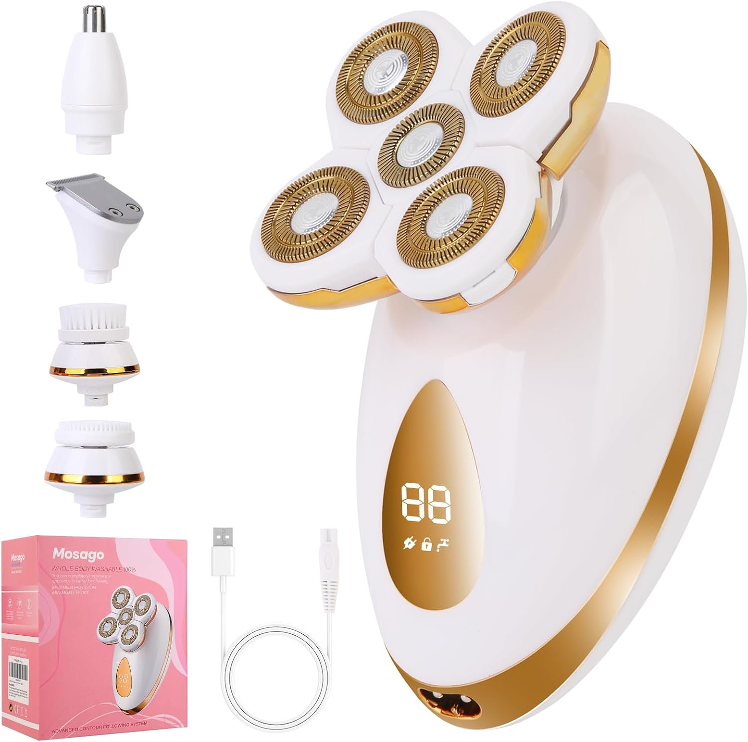 Mosago Electric Razors for Women, 5 in 1 Rechargeable Dusk Shaver Womens | Painless, Women’s Shavers Everything, Lady Leg/Bikini/Face Hair Removal Products, Female Wet Dry Shaving Machine, Smooth