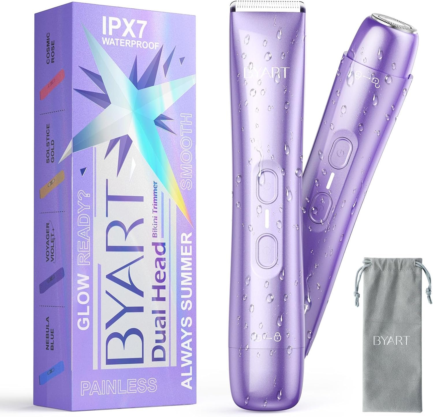 BYART Bikini Trimmer for Women Dual Head – IPX7 Waterproof & Painless Electric Razors for Pubic Hair, Face, Legs, Underarms – Portable Cordless Shaver with Fast Charging, Self Care Gifts for Women