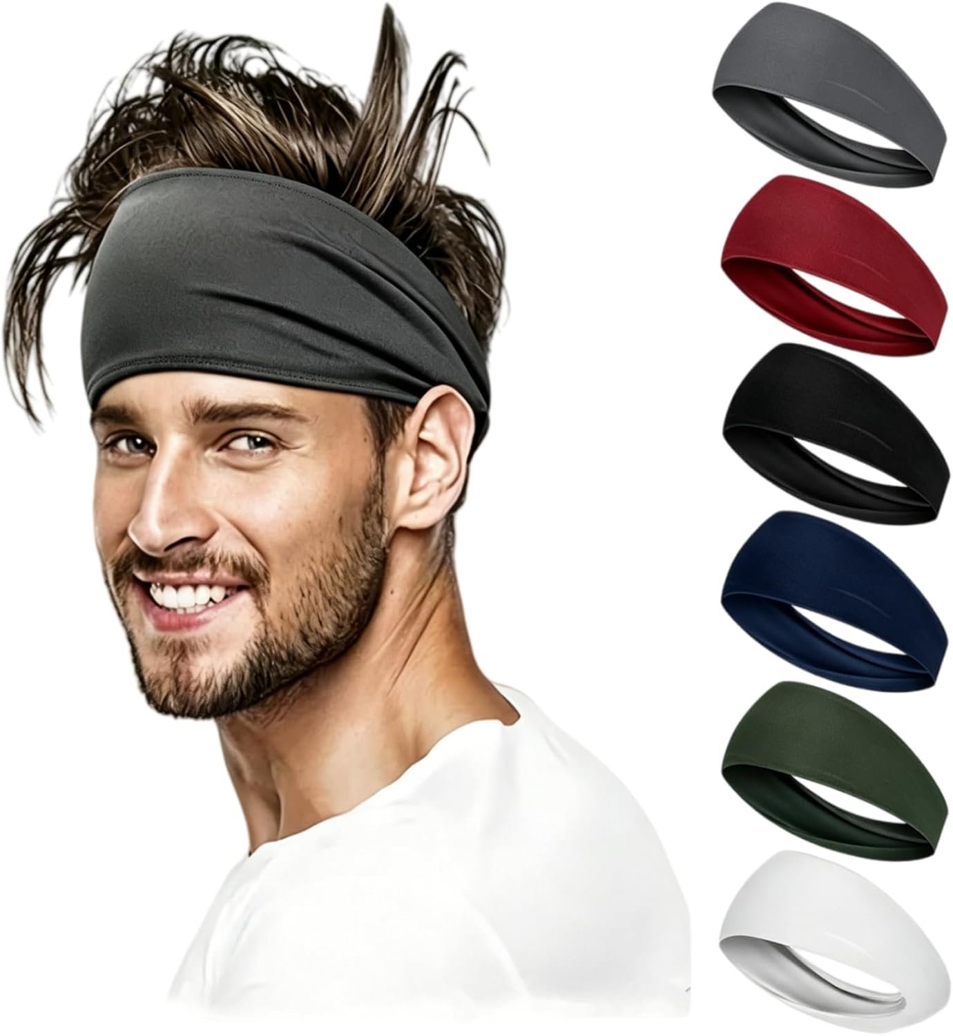 Sweat Headbands for Men,6 Pack Workout Sports Hairband for Gym, Ideal for Fitness,Running,Cycling,Hike