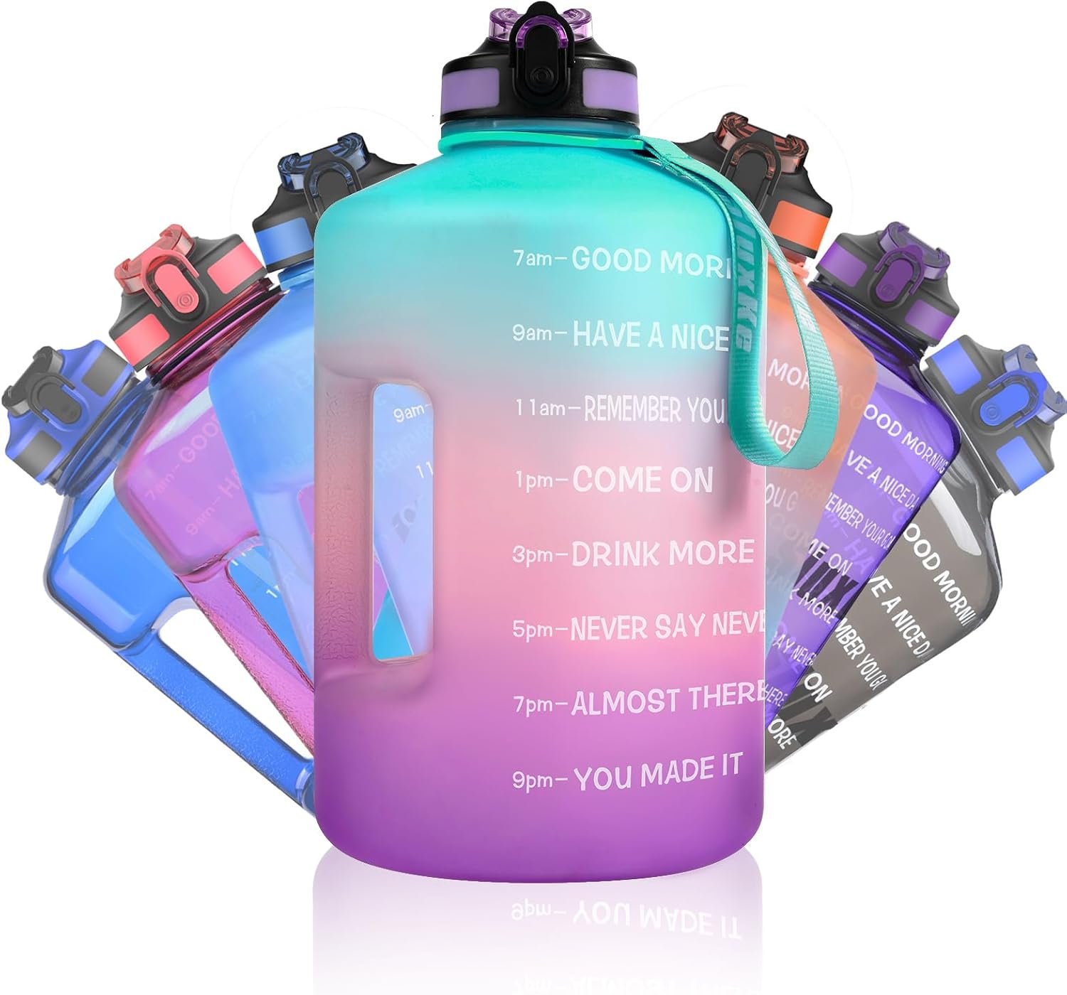 SLUXKE 1 Gallon Motivational Sports Water Bottle with Time Marker, BPA Free 128oz Leak Proof Jug, Black, Plastic, 128 ounces, Fitness, Sports, Outdoor Activities