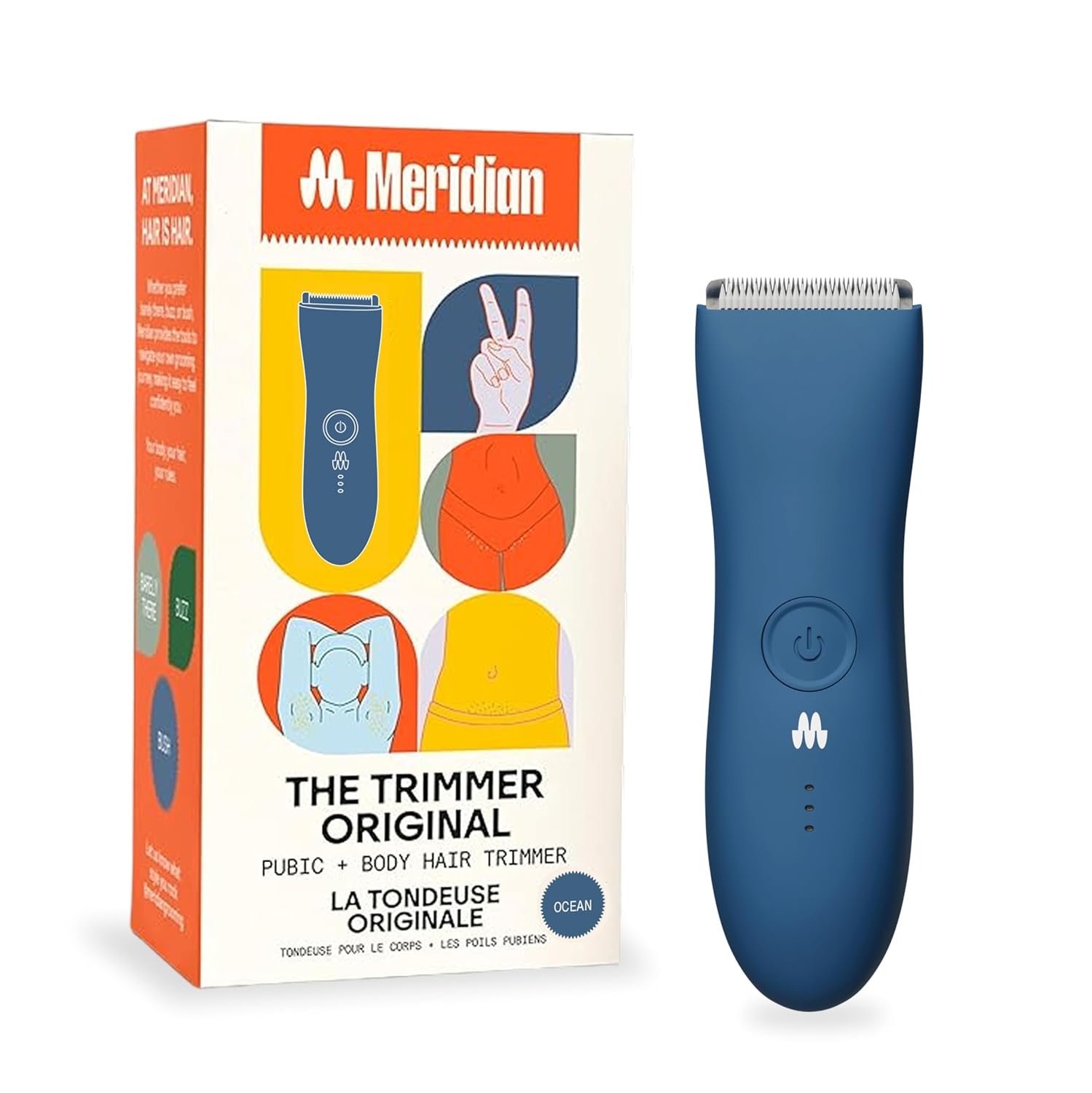 MERIDIAN The Trimmer Original – Body Hair Trimmer for Men, Electric Shaver for Pubic Hair, Chest, Legs & Bikini, Waterproof & Rechargeable, Ocean