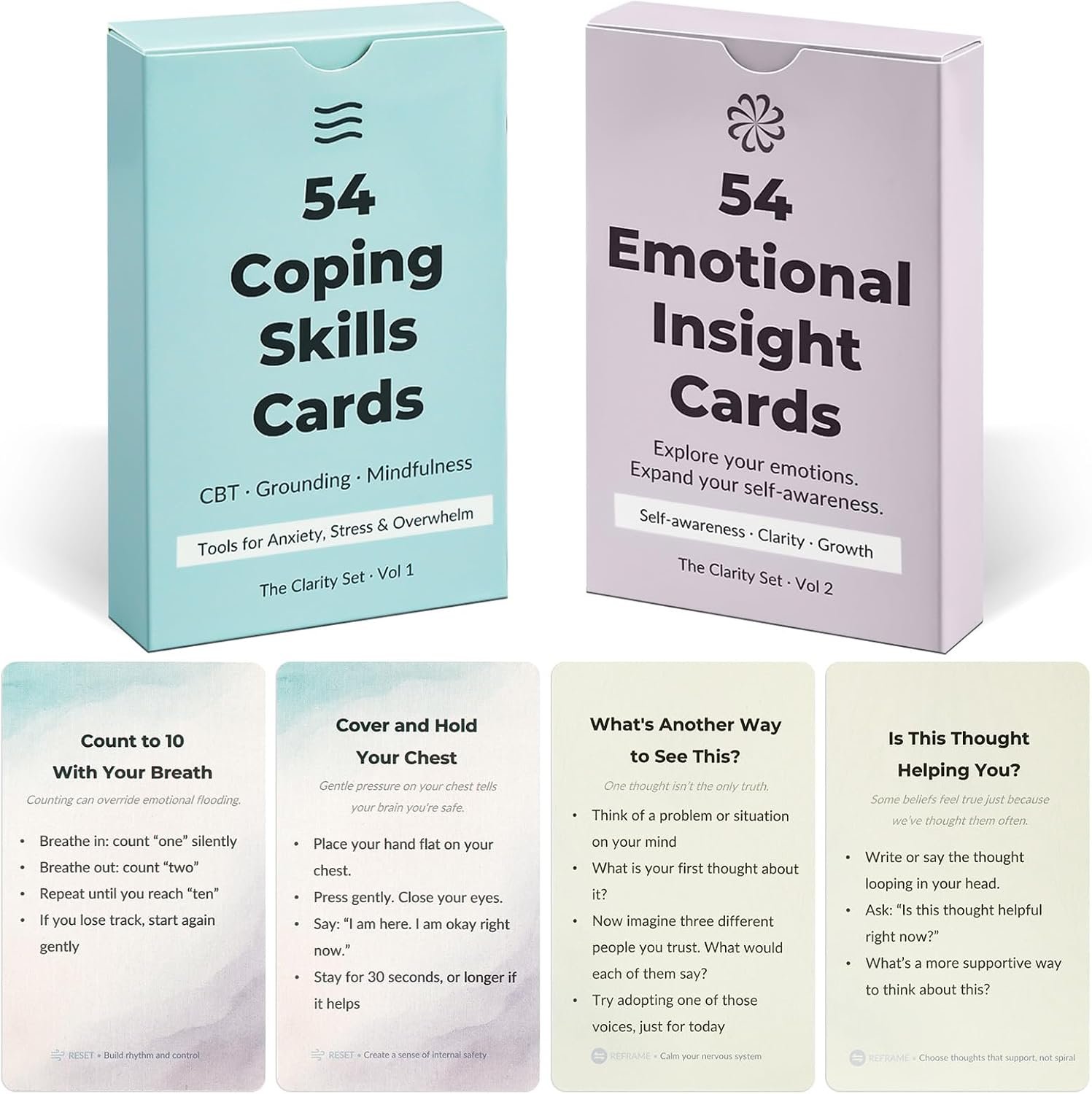 108 Mindfulness Cards for Coping Skills, Mind Brain Emotional Insight Cards | Somatic Therapy for Stress Relief & Anxiety – CBT, Grounding, Self Care Techniques for Teens | Adults | Therapists