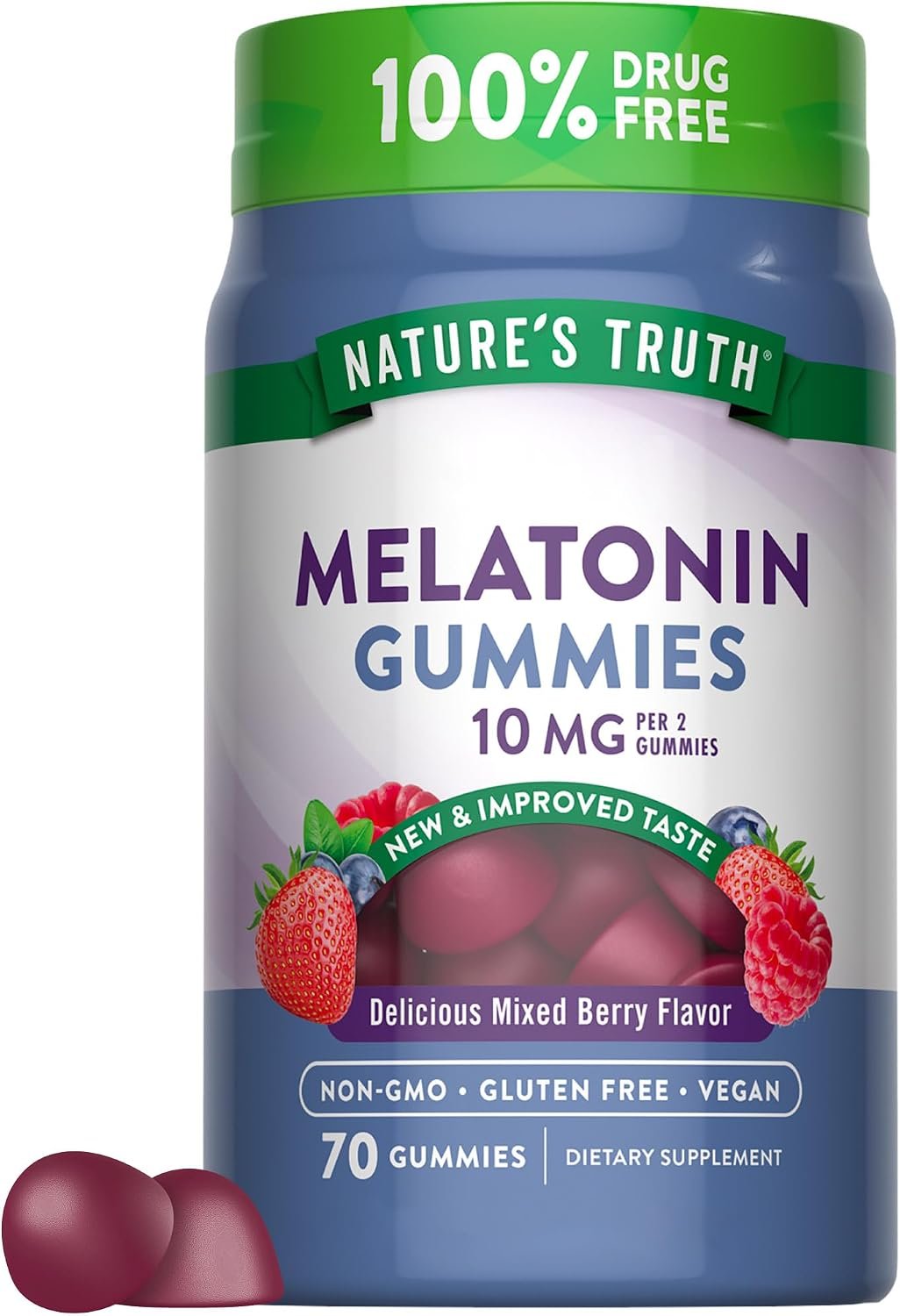 Nature’s Truth Melatonin 10mg Gummies | 70 Count | Berry Flavor | Vegan, Non-GMO, and Gluten Free Supplement | Vegan, Non-GMO and Gluten Free Supplement