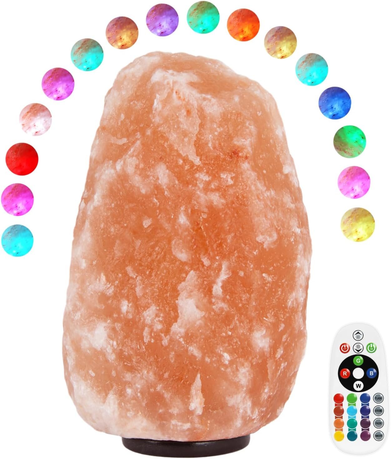pursalt Himalayan Salt Lamp with Remote 9-11 Inches (11-15 Lbs), 16 Colors | 4 Light Modes, USB Powered, Dimmable Brightness, Large Natural Crystal Rock Lamp, Hand-Carved, Home Decor, Calming Glow, Gift