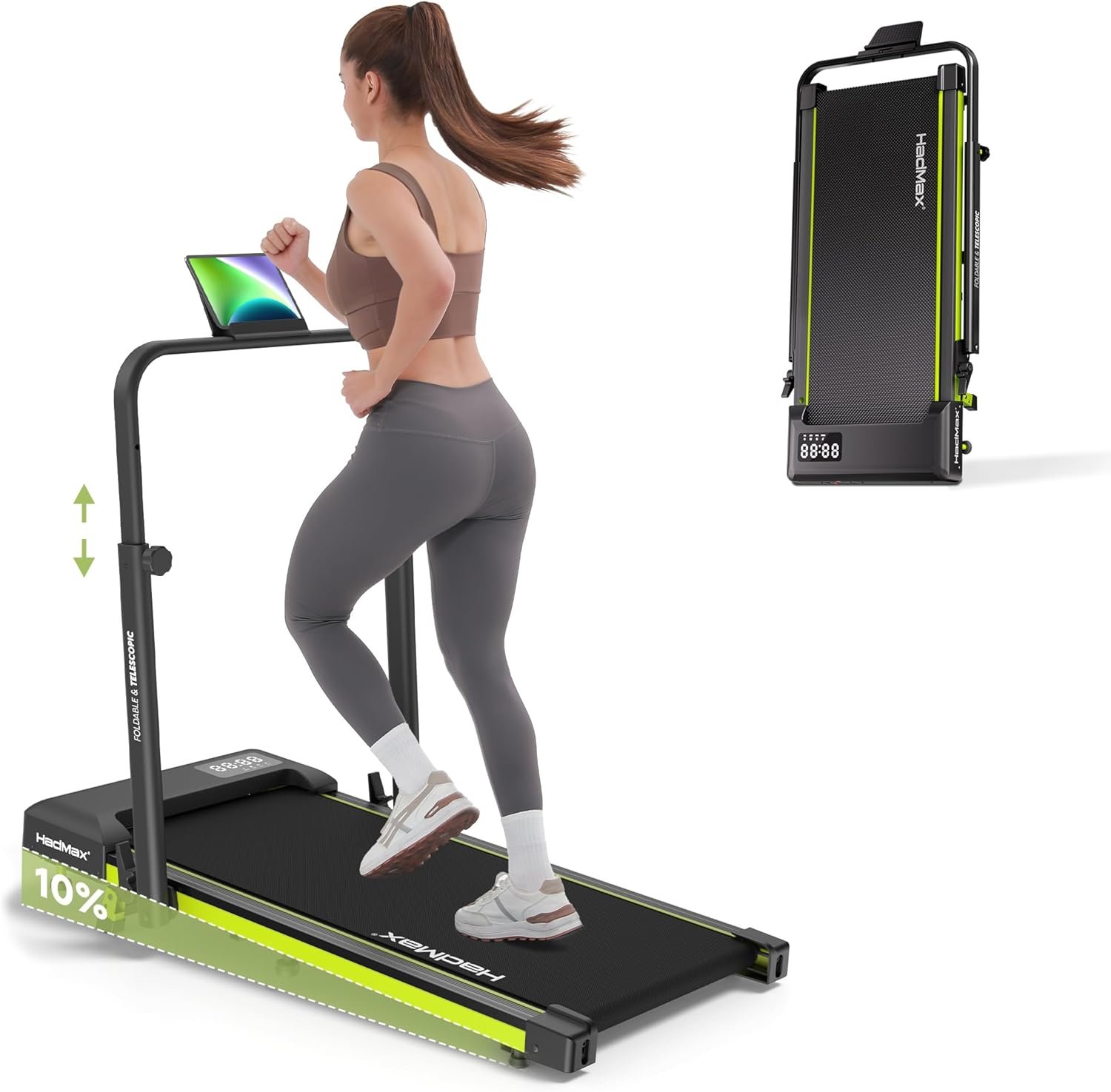 Walking Pad Treadmill with 10% Incline,3.0HP Foldable Treadmill for Home with Handle Bar,Under Desk Walking Machine,300lbs Capacity,Compact Quiet for Apartment Home Office