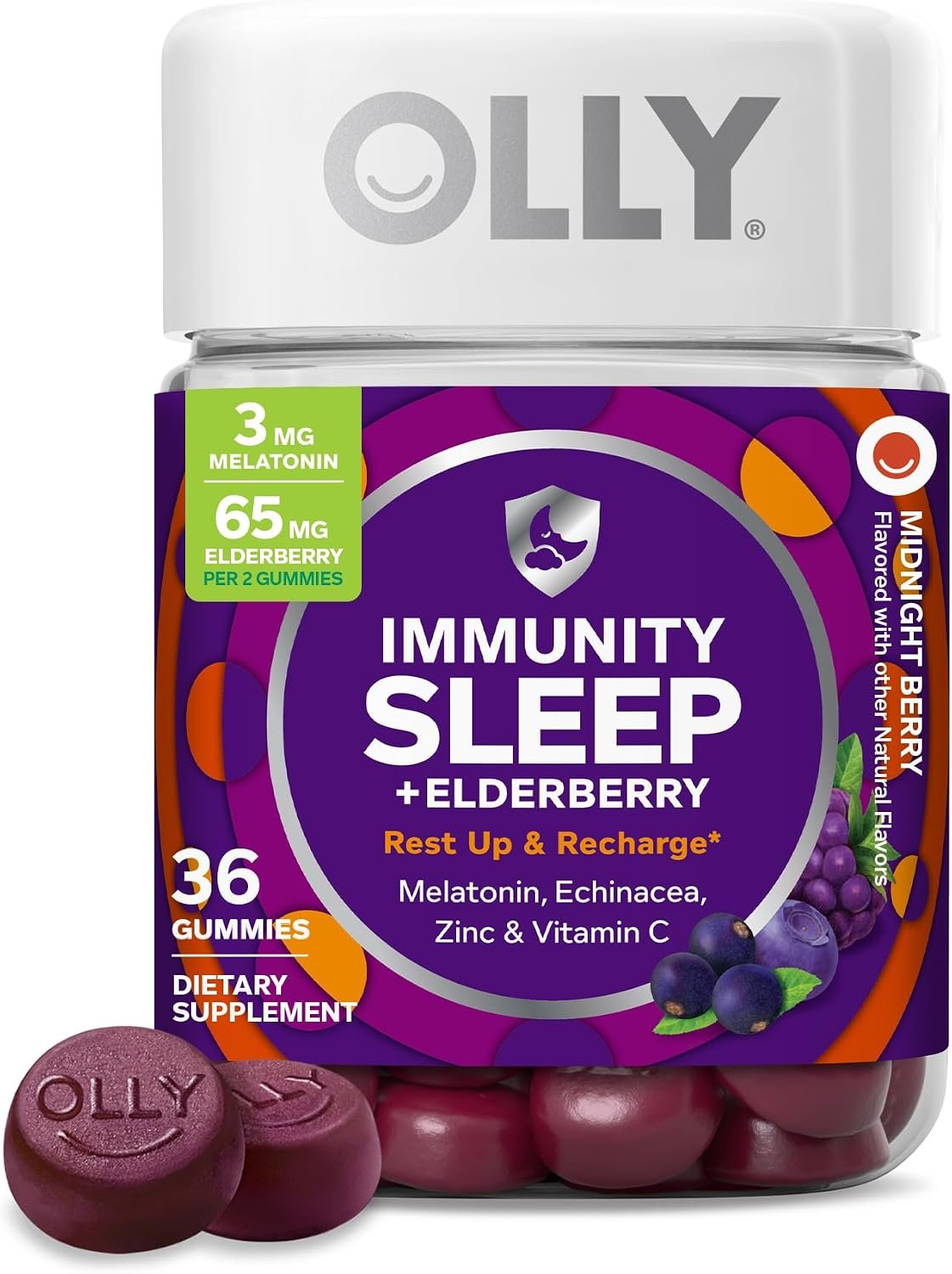 OLLY Sleep Immunity Melatonin Gummy, Vitamin C, Zinc, Echinacea, 3mg Melatonin, Immune and Sleep Support, Berry – 36