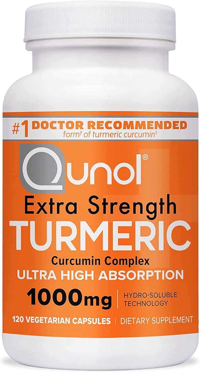 Qunol Turmeric Curcumin Supplement, Turmeric 1000mg With Ultra High Absorption, Joint Support Supplement, Extra Strength Turmeric Capsules, 2 Month Supply, 120 Count (Pack of 1) | #1 Doctor Recommended form of Turmeric Curcumin, Extra Strength Capsule for Joint Support and a Healthy Inflammation Response