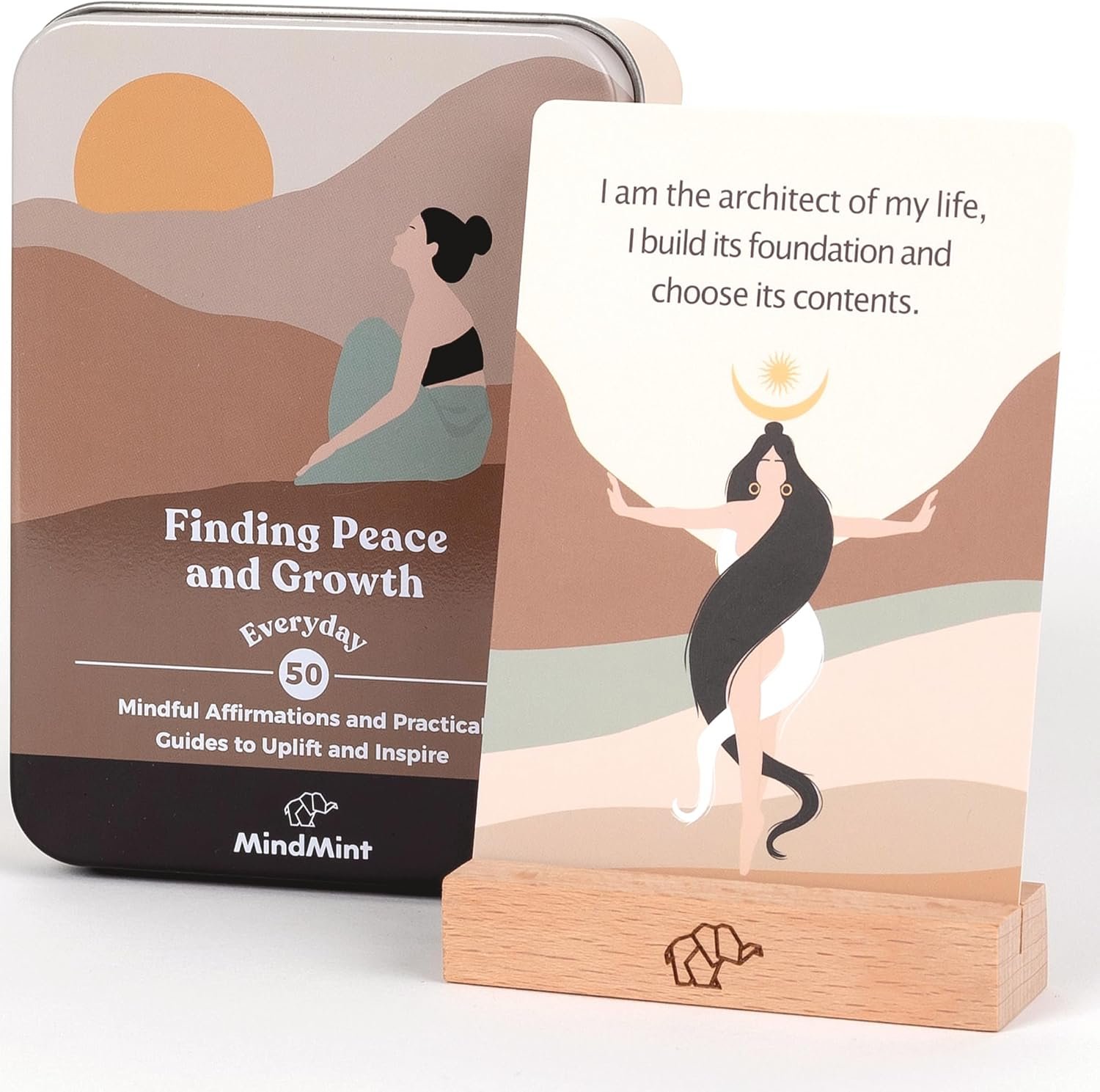 Daily Positive Affirmation Cards for Women – 50 Mindfulness Meditation Cards for Self Care in Tin Box with Wooden Stand – Motivational & Inspirational Gifts for Women, Best Friend, Sister