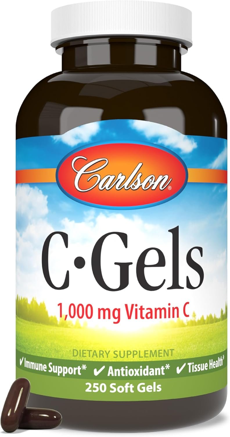Carlson – C-Gels, 1000mg, Vitamin C Softgels, Immune Support & Heart Health, Vitamin C Softgels, Antioxidant, Vitamin C Supplement, 250 Softgels