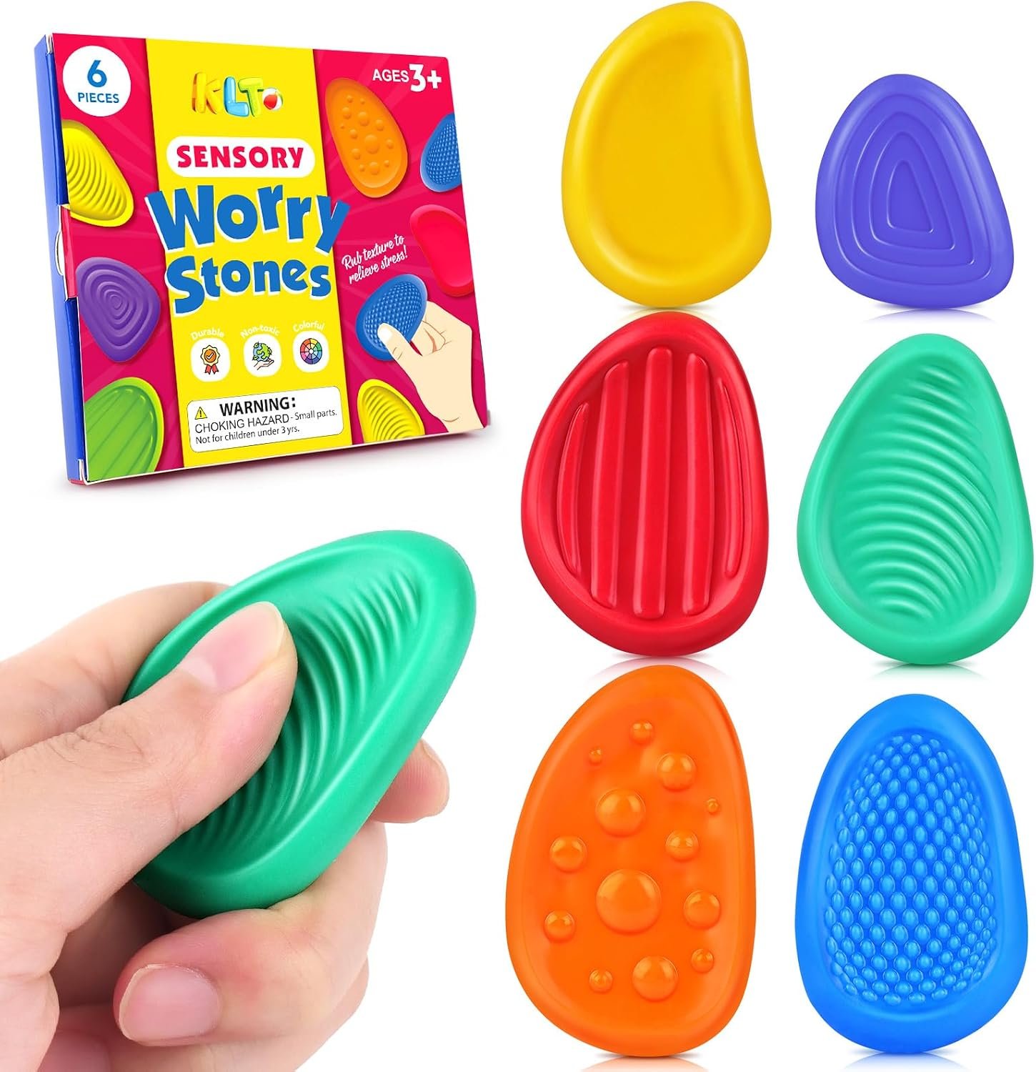 Fidget Toys Sensory Stone for Kids: 6 Pack Textured Soft Worry Stone for Autism Kids Calming – Fidget Stress Toys for Students Stress Relief – Small Prizes Fidget Toys