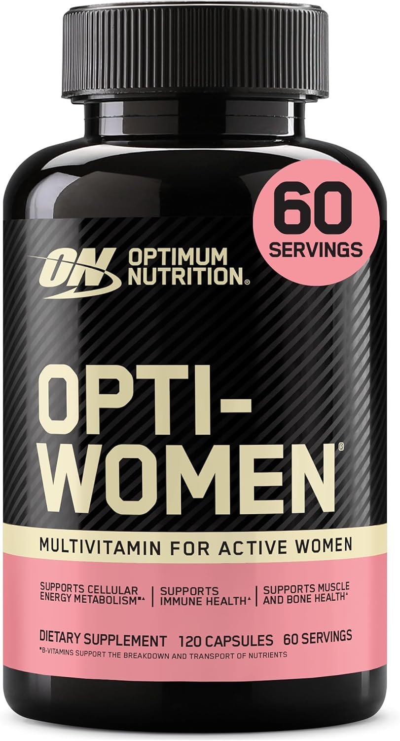 Optimum Nutrition Opti-Women Daily Multivitamin for Women, Immune Support Supplement with Iron, 60 Day Supply, 120 Count, (Packaging May Vary) | Multivitamin for Active Women, 22 Vitamins & Minerals, Calcium, Iron, Folate, Vegetarian Vcaps, Easy-to-Swallow Capsules
