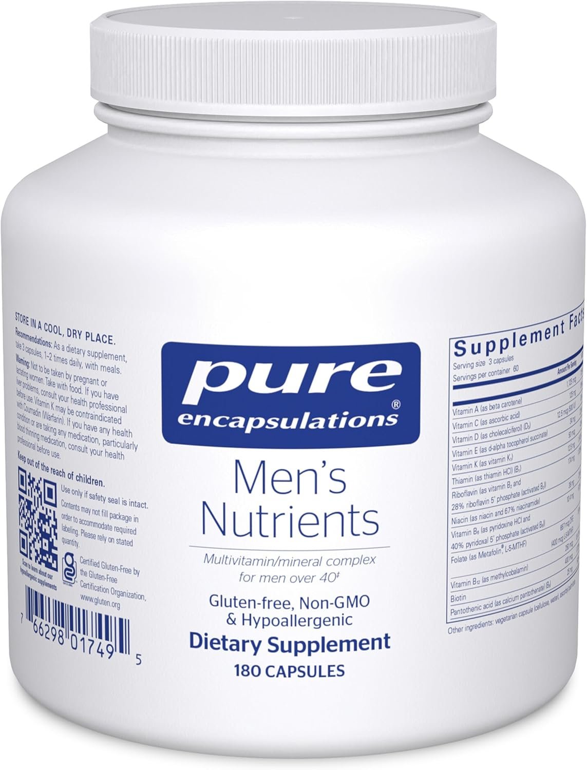 Pure Encapsulations Men’s Nutrients – Multivitamin Mineral Supplement to Support Energy, Endurance & Stamina in Men Over 40* – Vitamin D & Vitamin C – Gluten-Free & Non-GMO – 180 Capsules