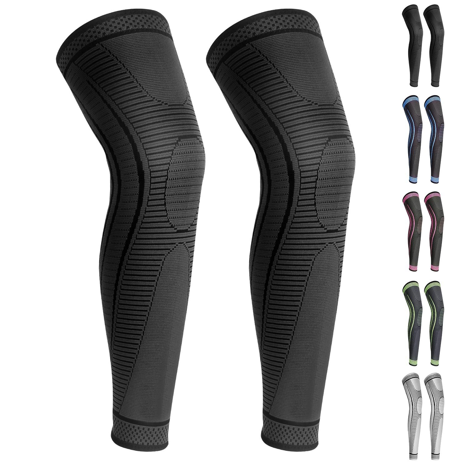 2 Pack Full Leg Compression Sleeves, Long Knee Brace Support for ACL,PCL, Meniscus Tear, Arthritis, Tendinitis,Men And Women (Black, Medium)