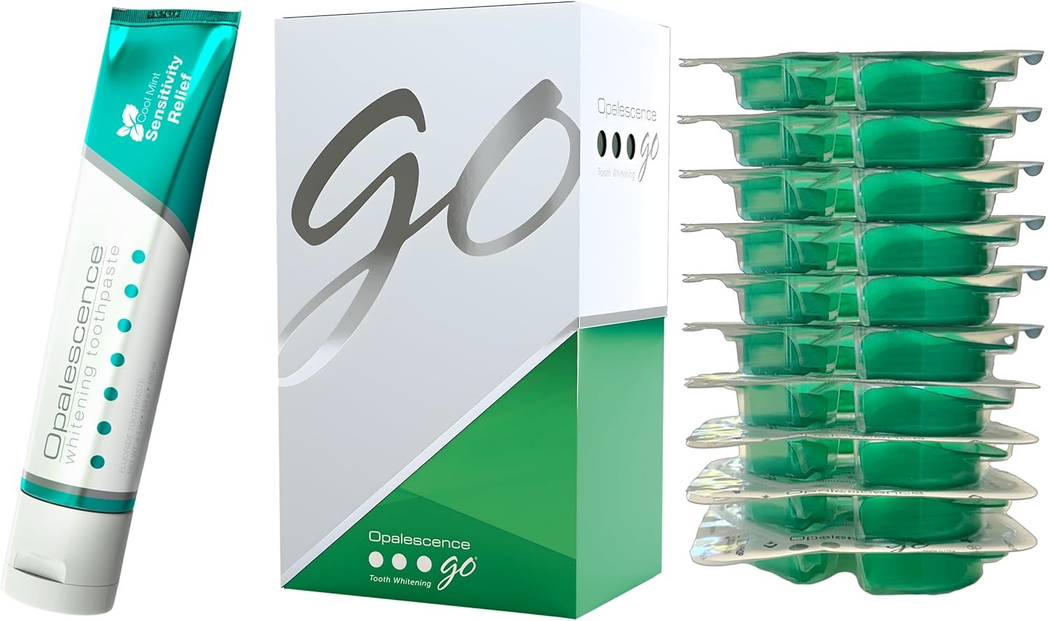 Opalescence GO Teeth Whitening Trays 15% & Sensitive Toothpaste 5194-5167 | Hydrogen Peroxide Gel Prefilled Trays and Opalescence Whitening Toothpaste 4.7 Oz – Mint Flavor (10 Treatments)