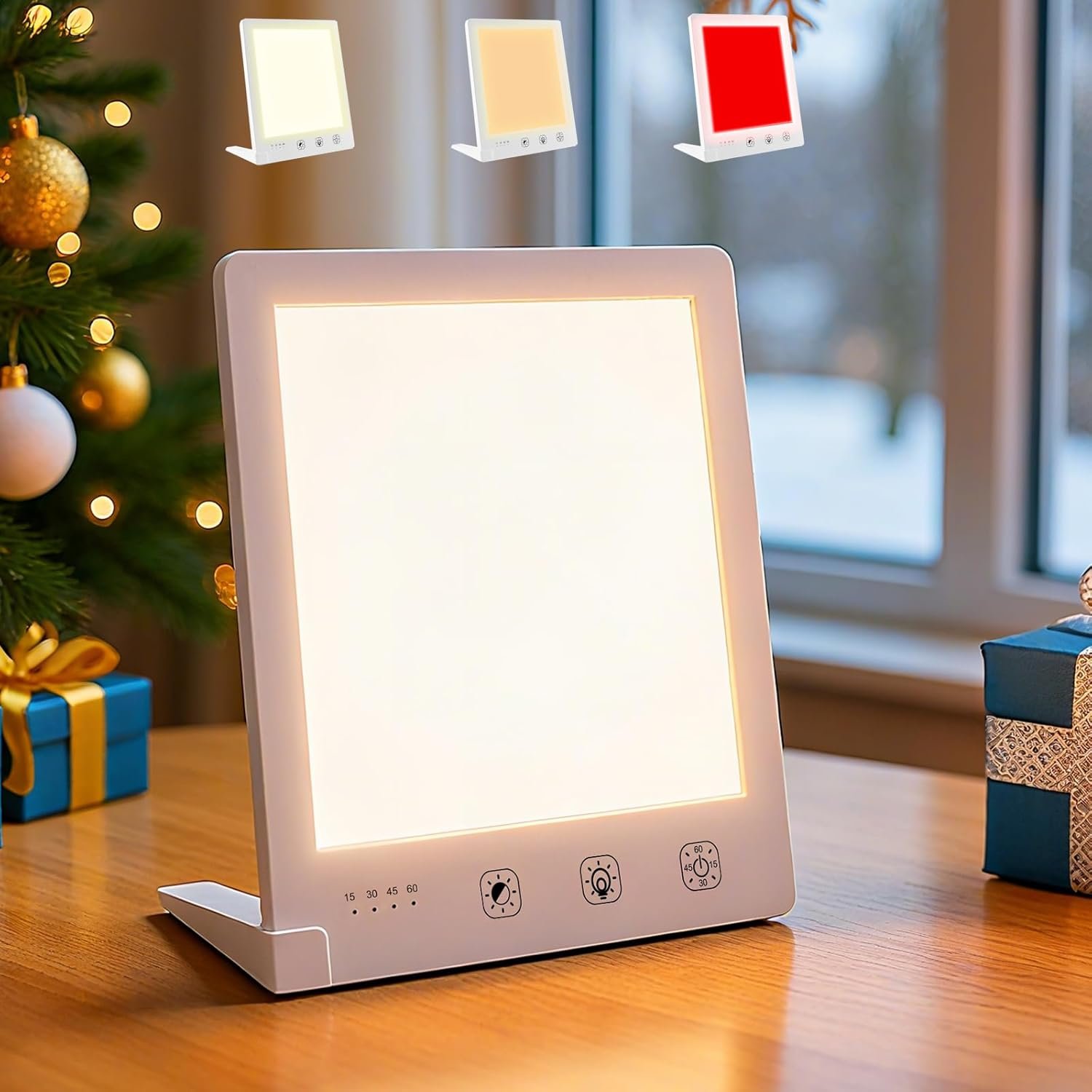 Sun Light Therapy Lamp, 10000 Lux & Red Light for Face, UV-Free | 4 Modes & 5 Levels, Timer, White Light Boosts Energy, 650nm Red Light Firms Skin, Reduces Wrinkles & Improves Sleep Quality