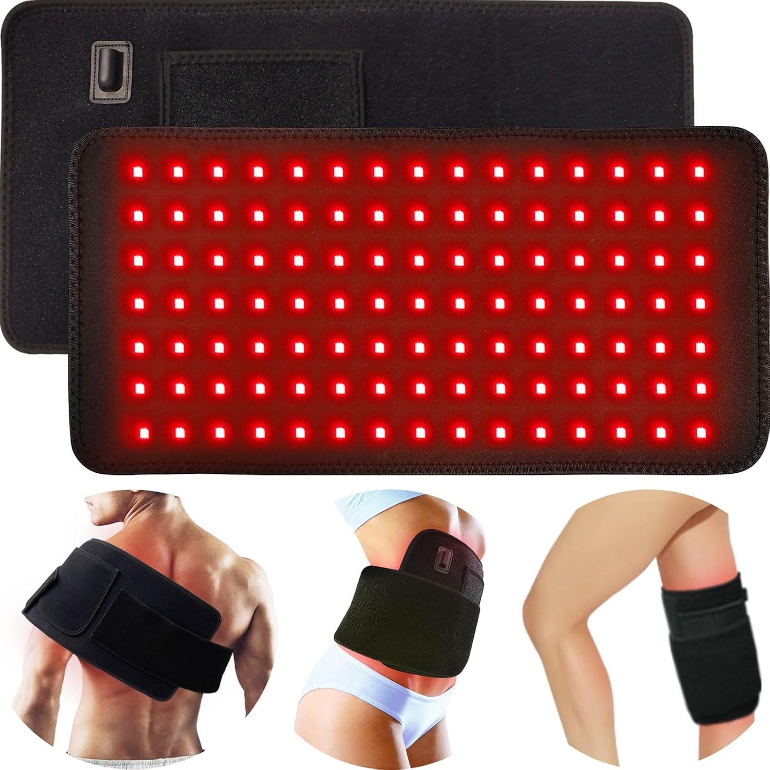 bonodave Red Light Pad for Body Back Knee Shoulder Hands Feet 660nm 850nm Home Use 3 Chips in 1 Infrared Wrap Belt Gift for Women Men (Corded)