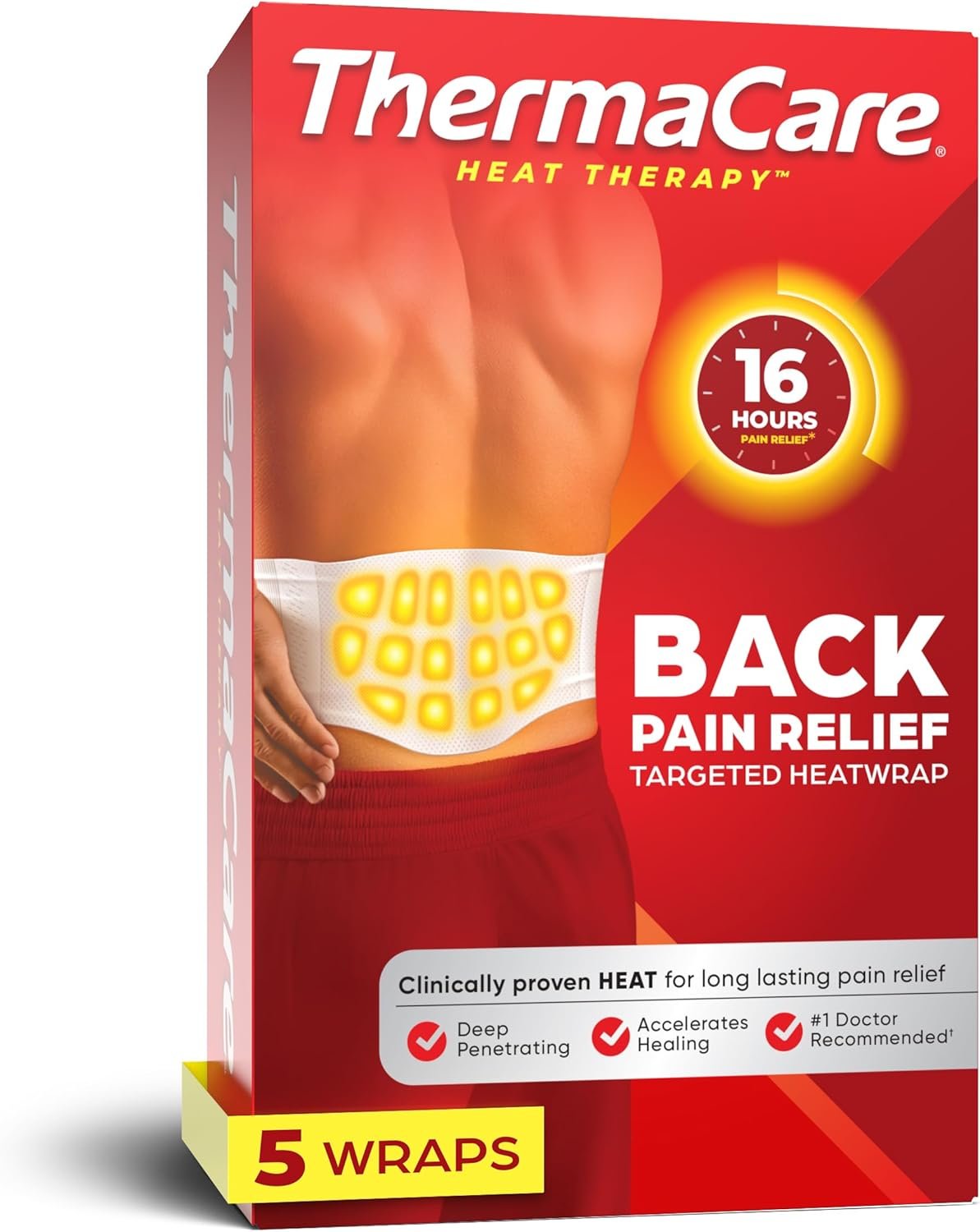 ThermaCare Advanced Back & Hip Heat Wraps for Lower Back Pain Relief – Heating Pads with 16-Hour Heat Therapy – Adhesive Heat Wraps for Muscle & Joint Pain, Flexible Fit Design – 5 Count