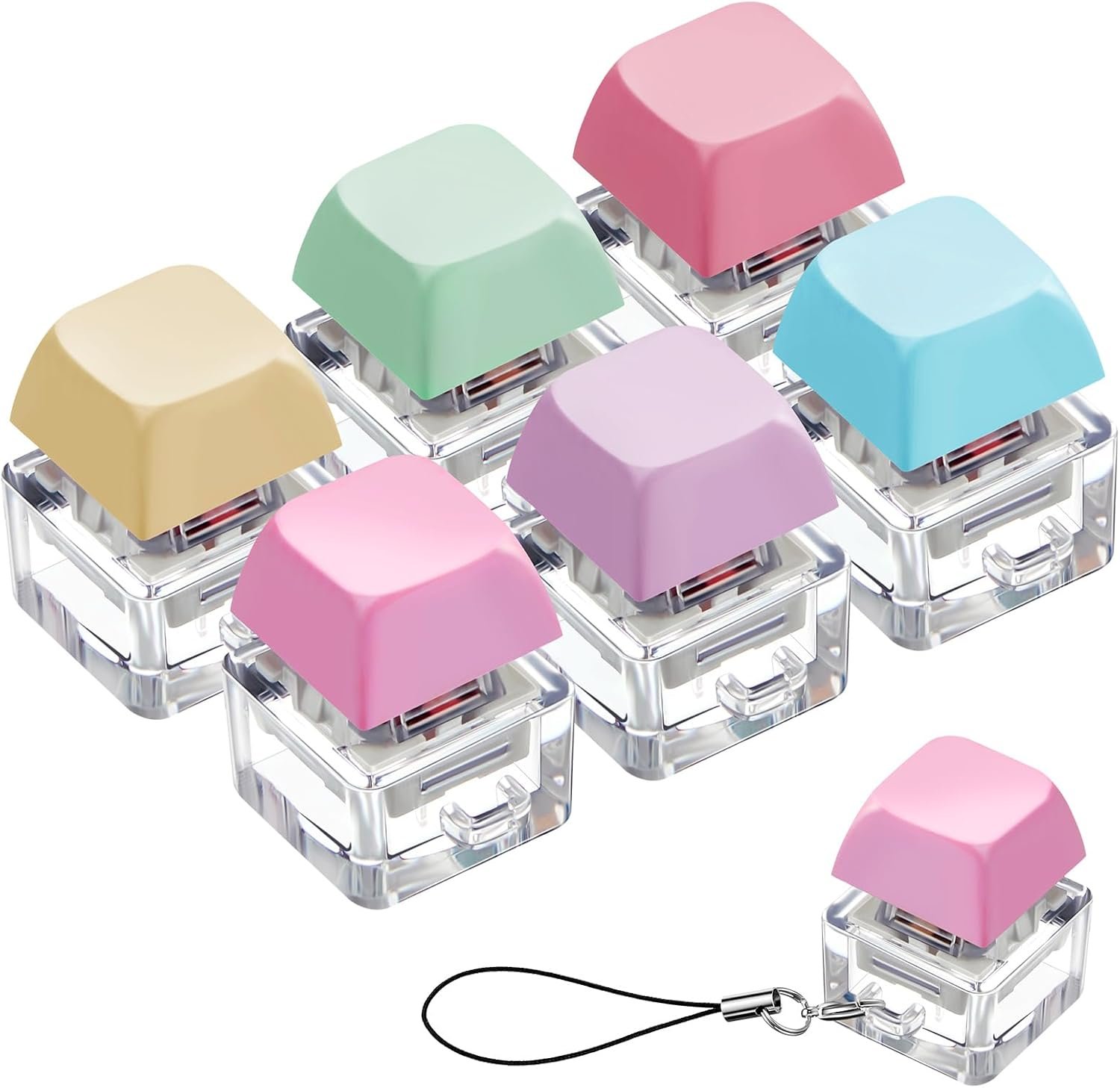 6 Pcs Keyboard Fidget Toys Keyboard Clicker Fidget Keychain Decompression Button Finger Clicker Toys Button Stress Relief Gifts for Relieving Stress (Macaron,Classic)